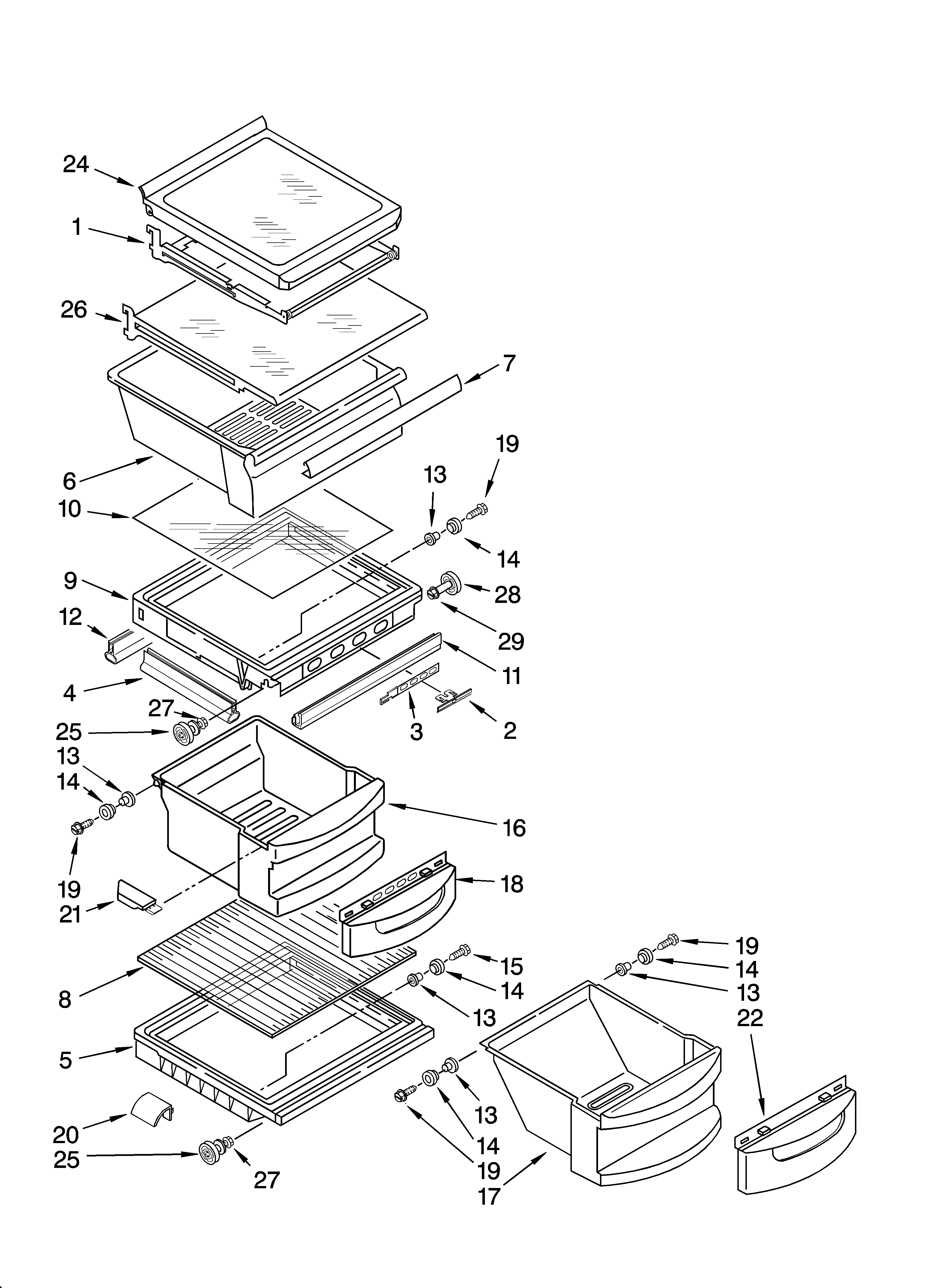 KitchenAid KSRX25FTSS01 refrigerator shelf parts diagram