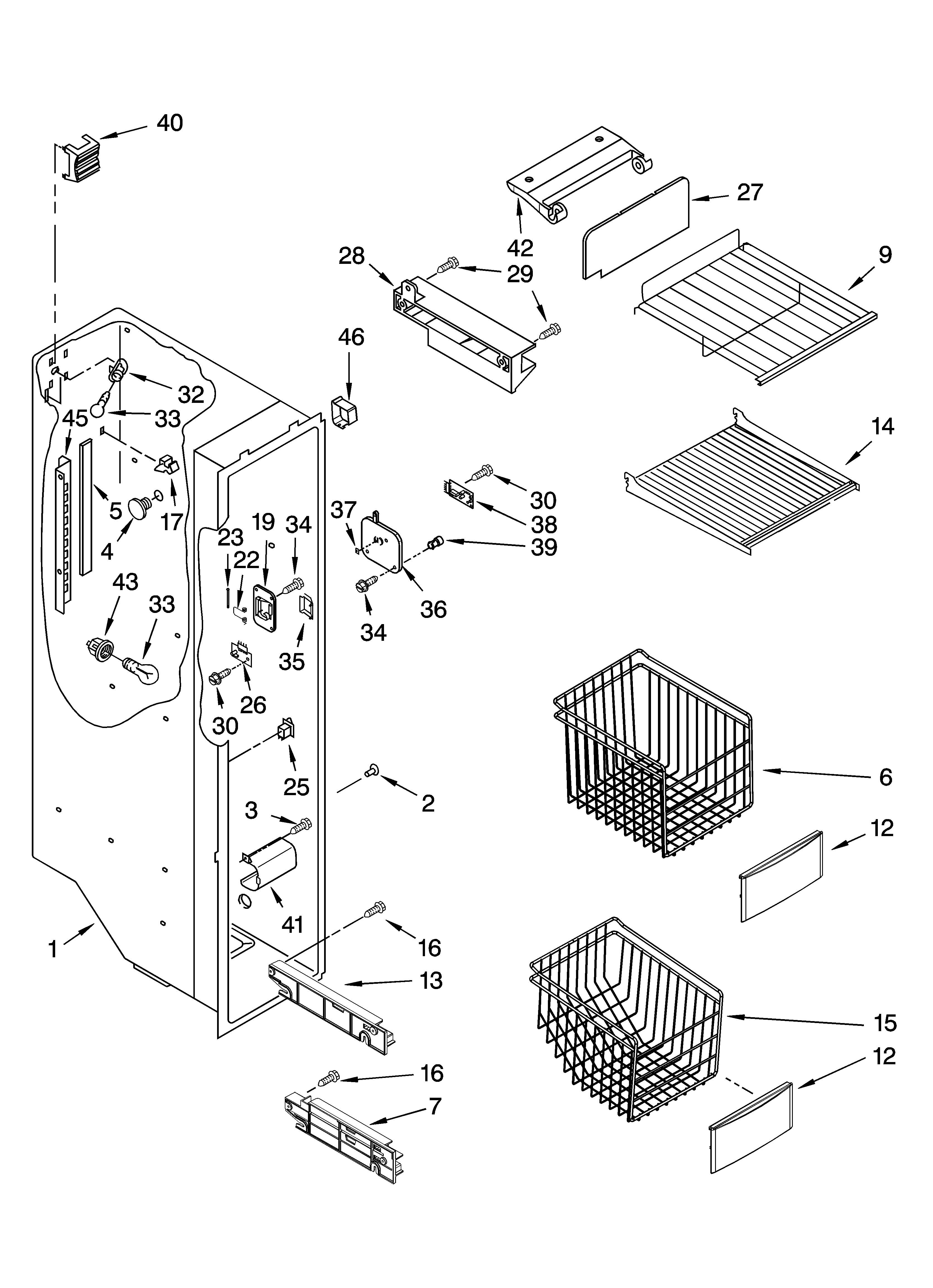 KitchenAid KSRX25FTSS01 freezer liner parts diagram