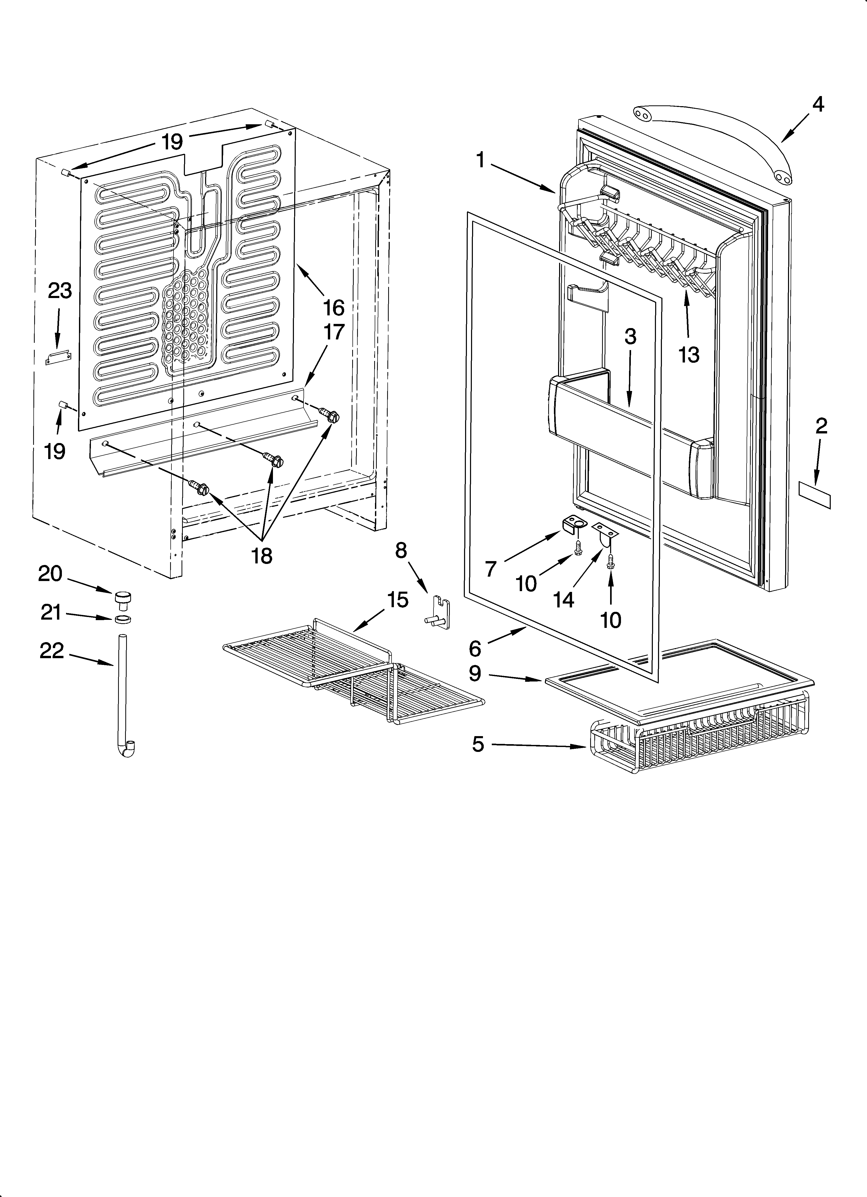 KitchenAid KBCA06XPWH01 door and shelf parts diagram