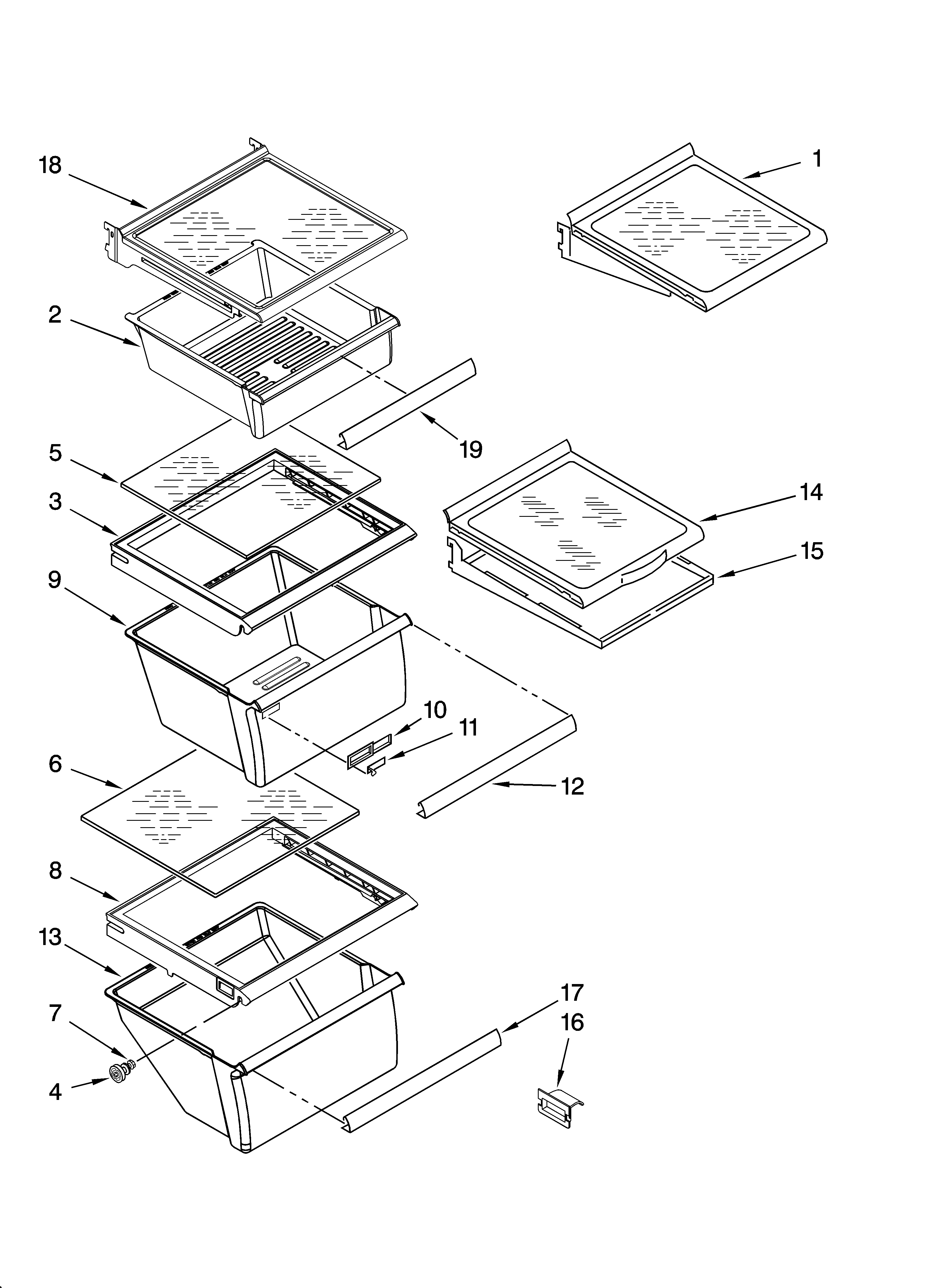 Maytag MSD2258KEU00 refrigerator shelf parts diagram