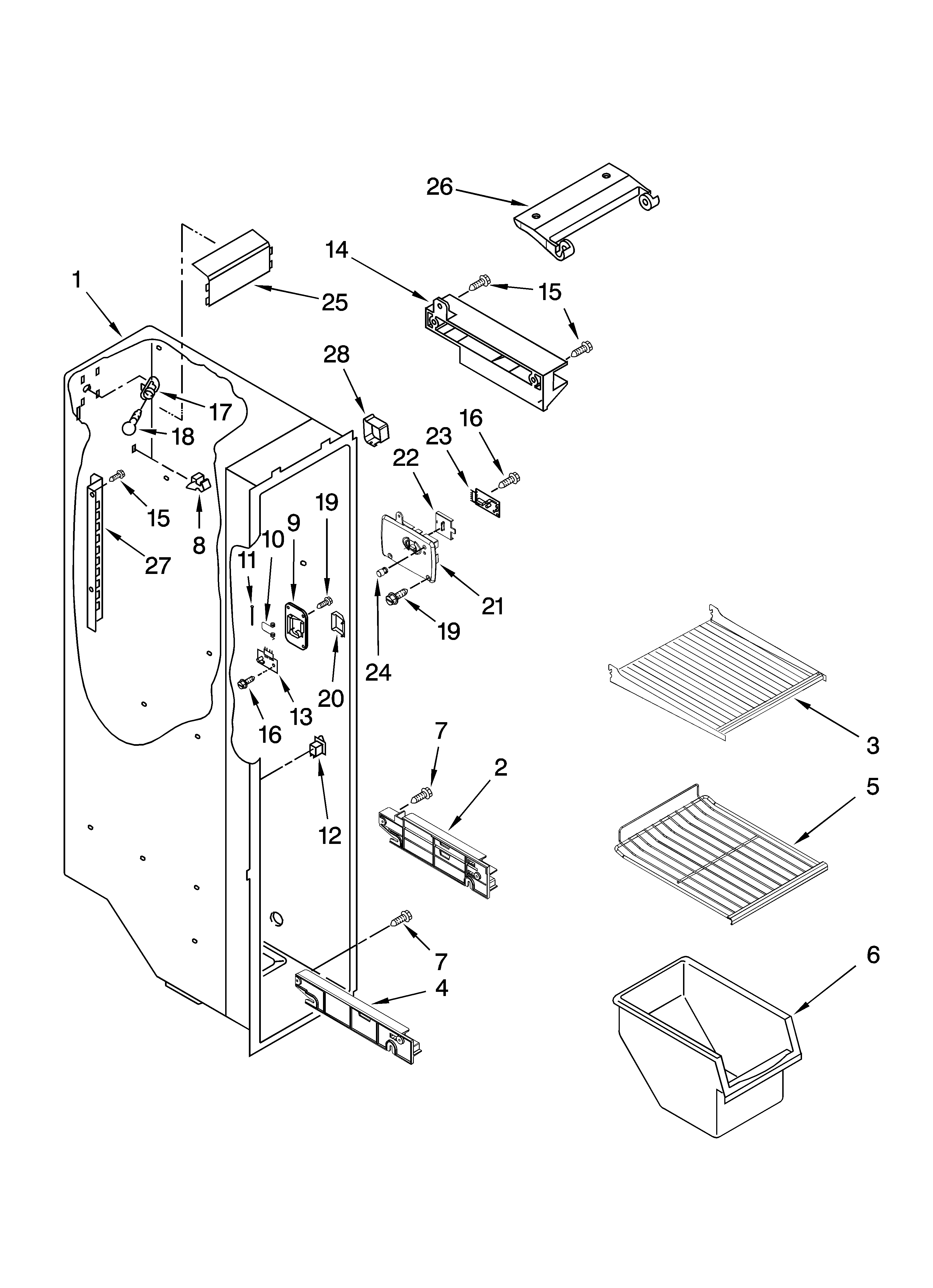 Maytag MSD2258KEU00 freezer liner parts diagram
