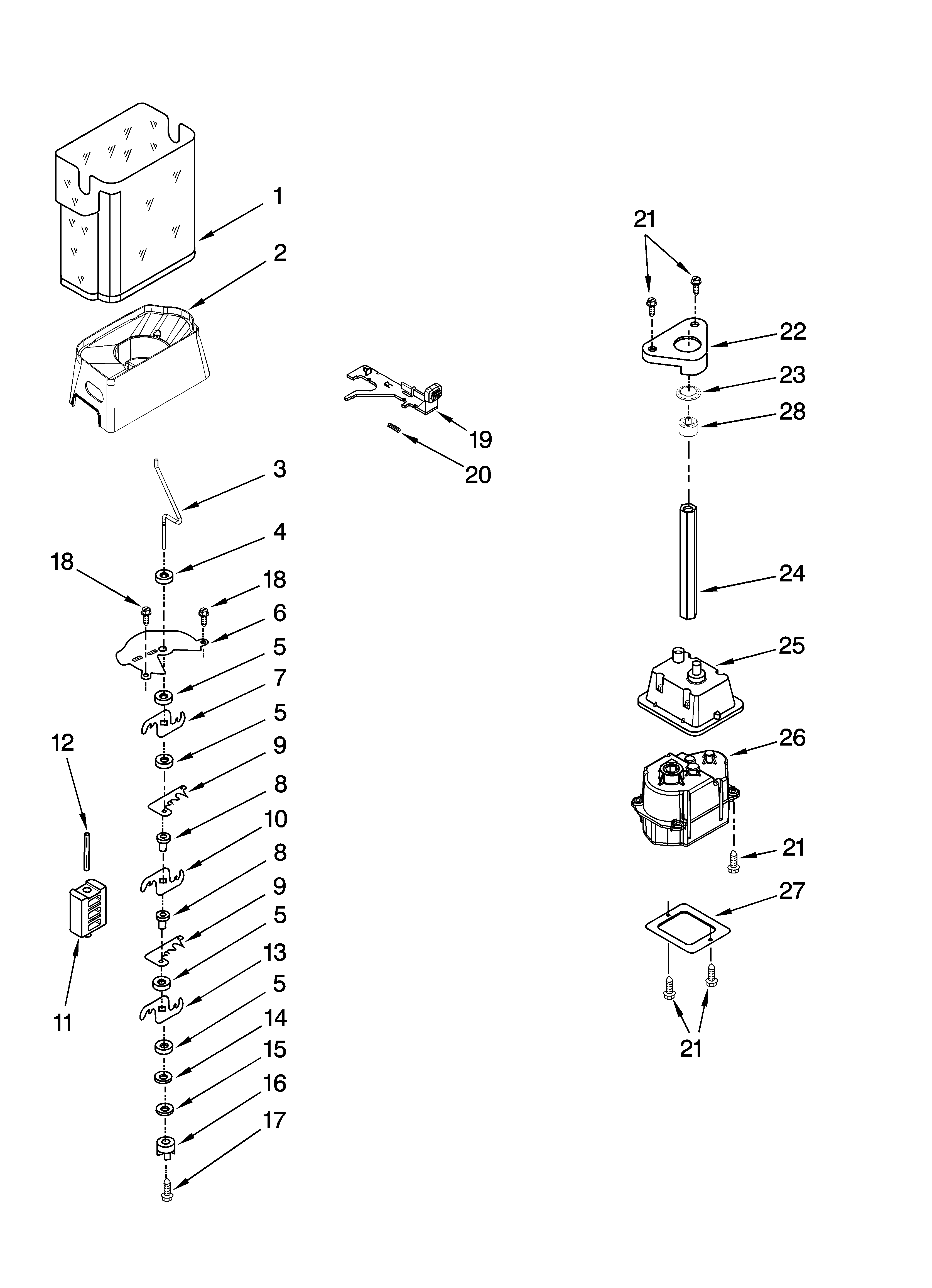 Maytag MSD2258KEU00 motor and ice container parts diagram