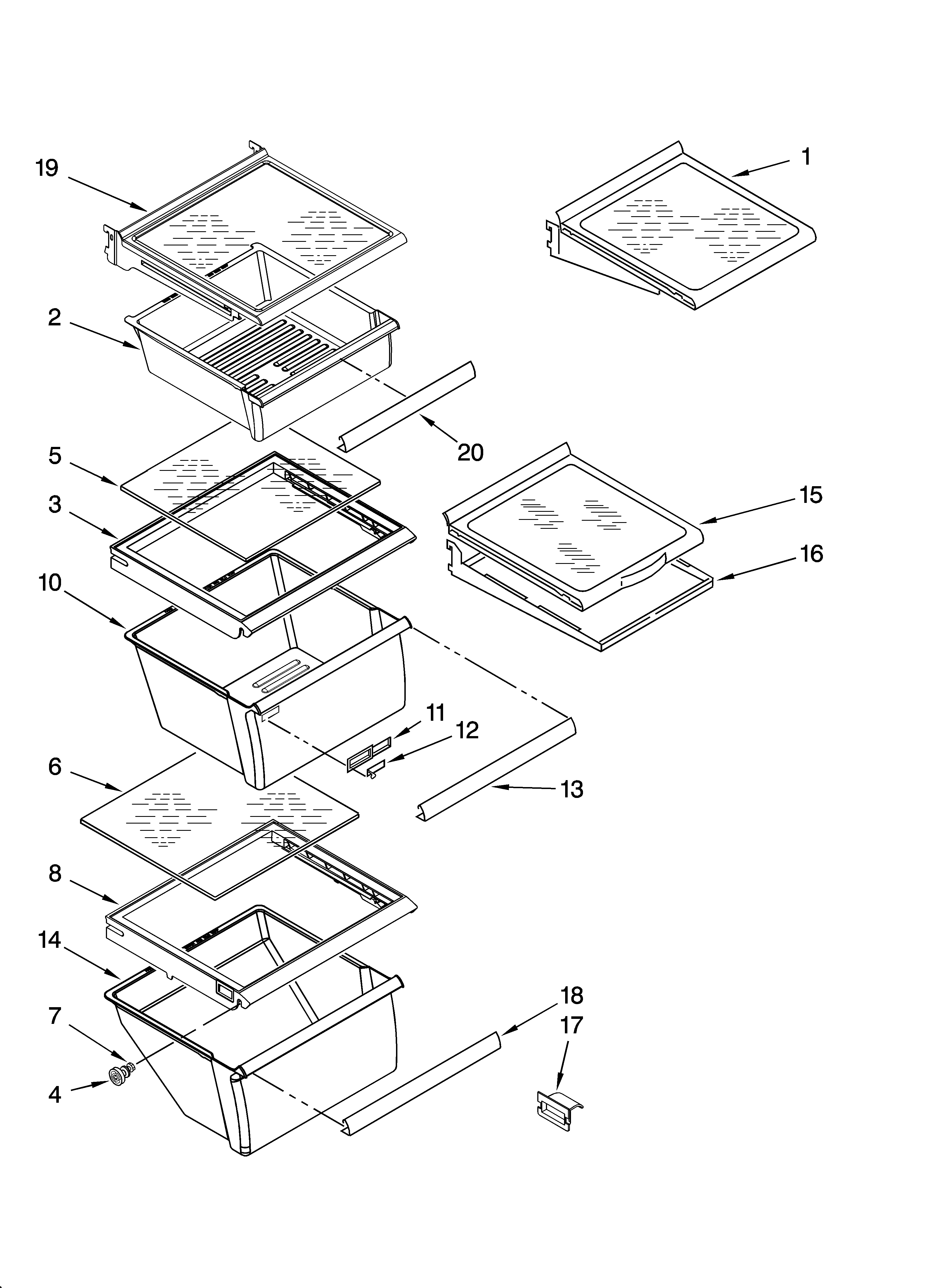 Maytag MSD2258KES01 refrigerator shelf parts diagram