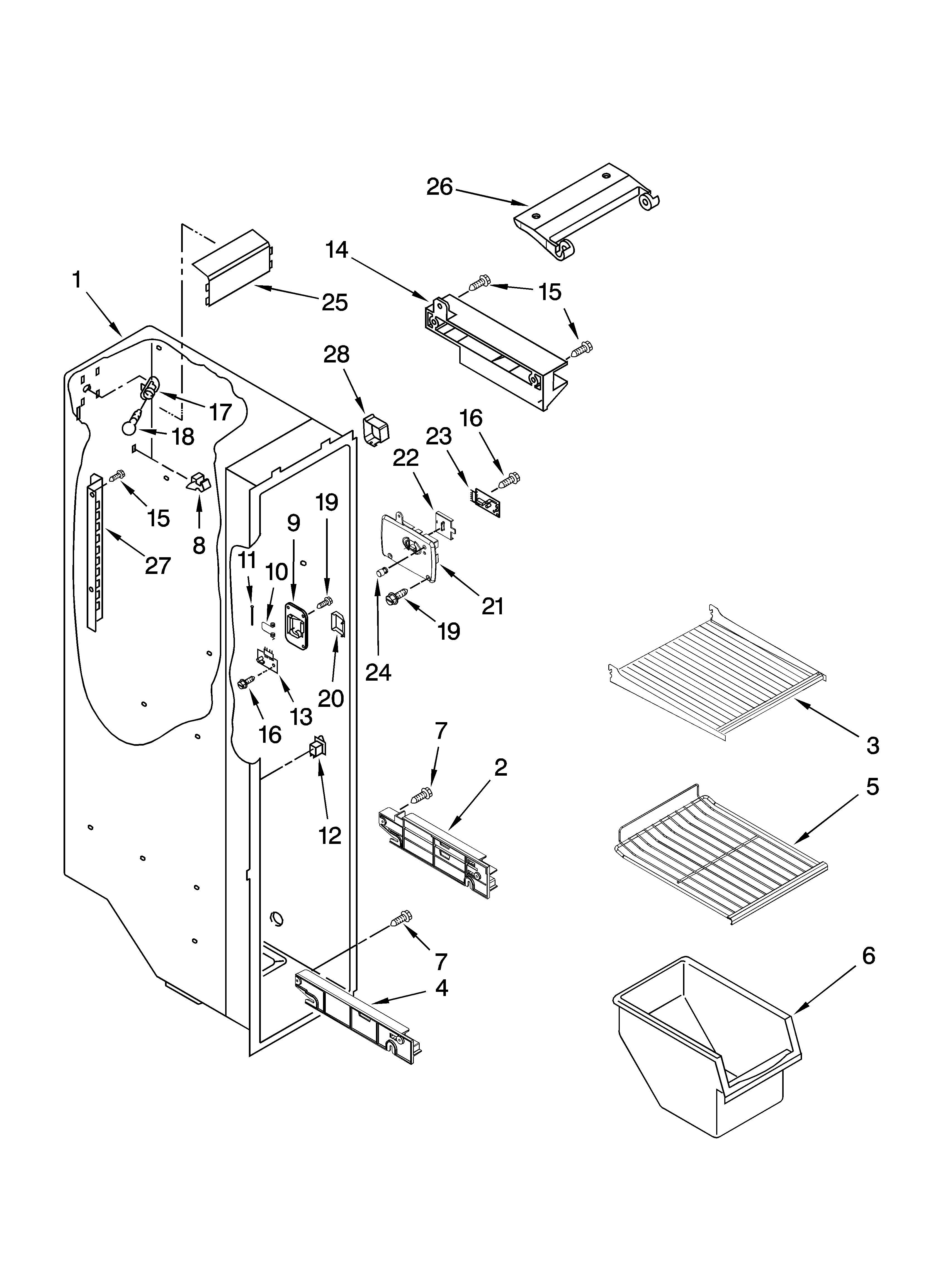 Maytag MSD2258KES01 freezer liner parts diagram