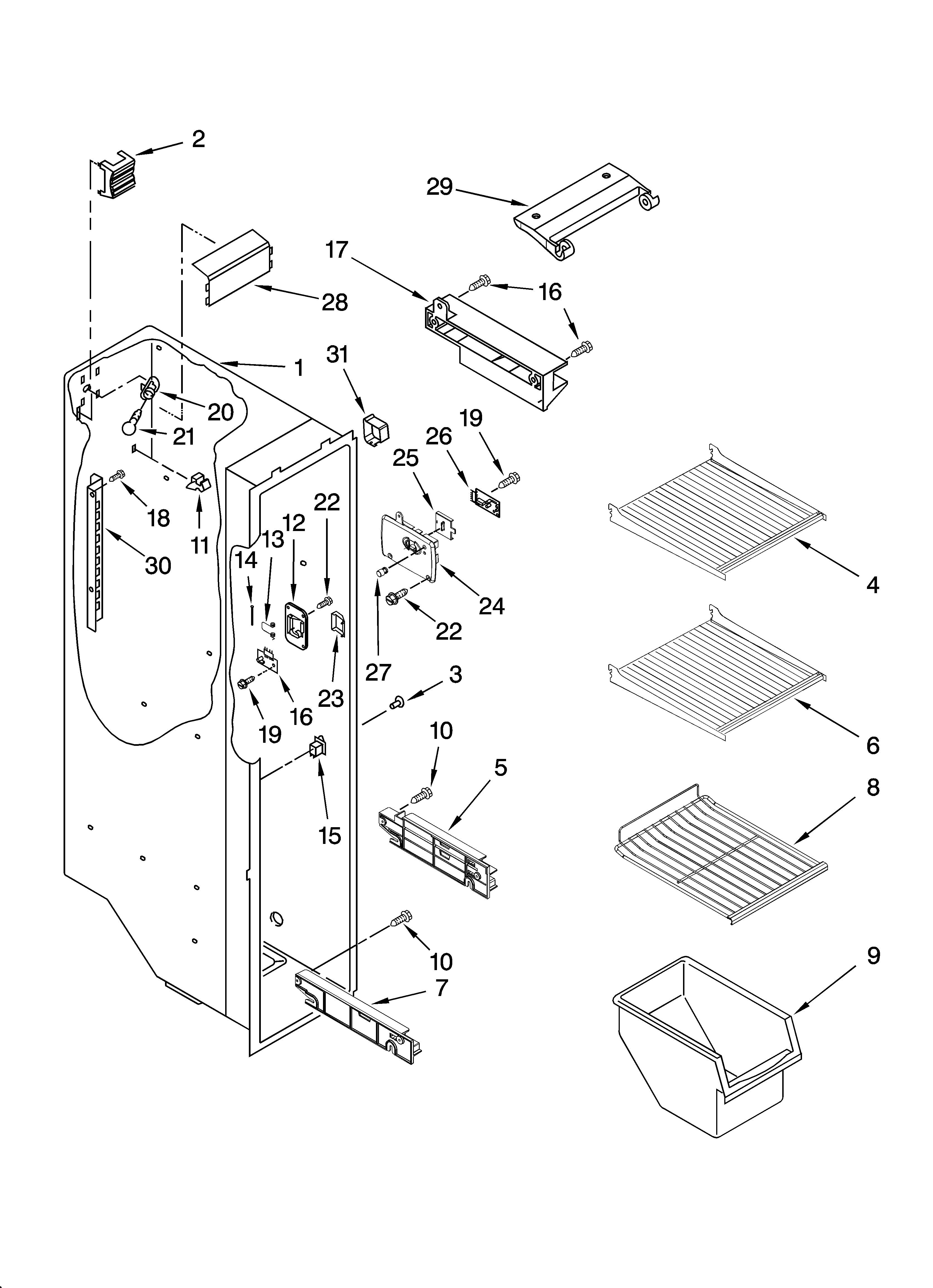 Maytag MSD2658KEU00 freezer liner parts diagram