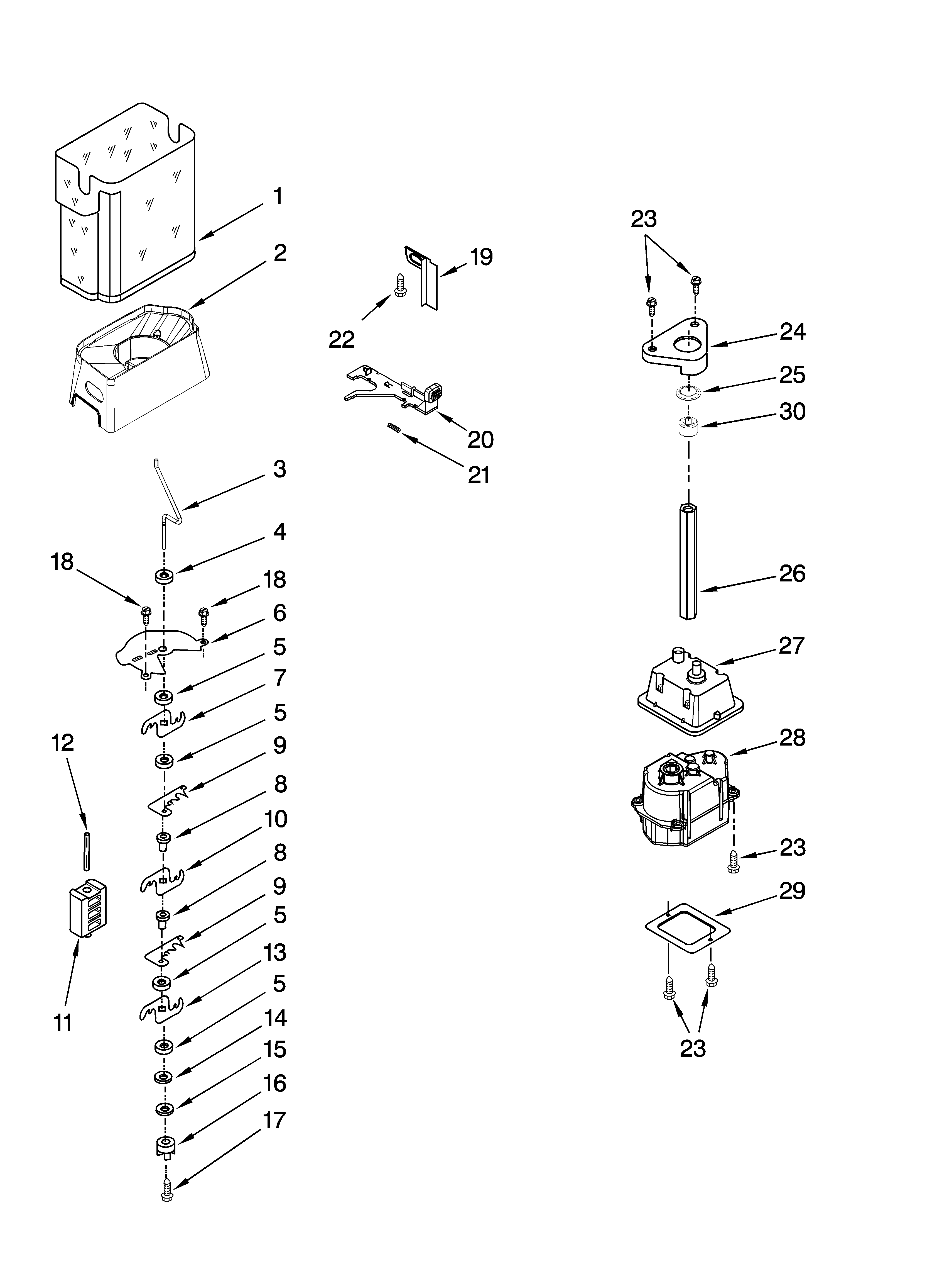 Maytag MSD2658KEU00 motor and ice container parts diagram