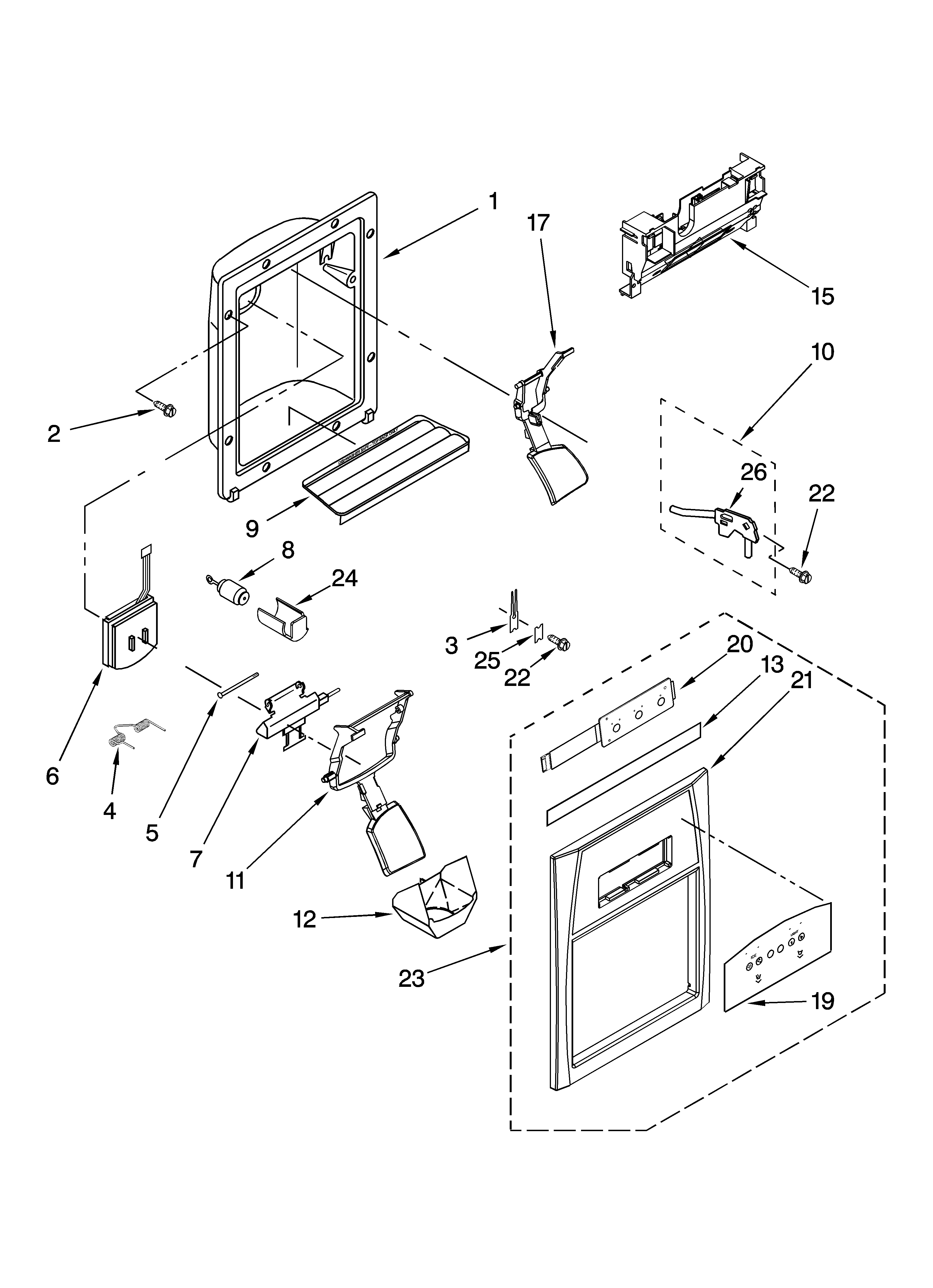 Maytag MSD2658KEU01 dispenser front parts diagram
