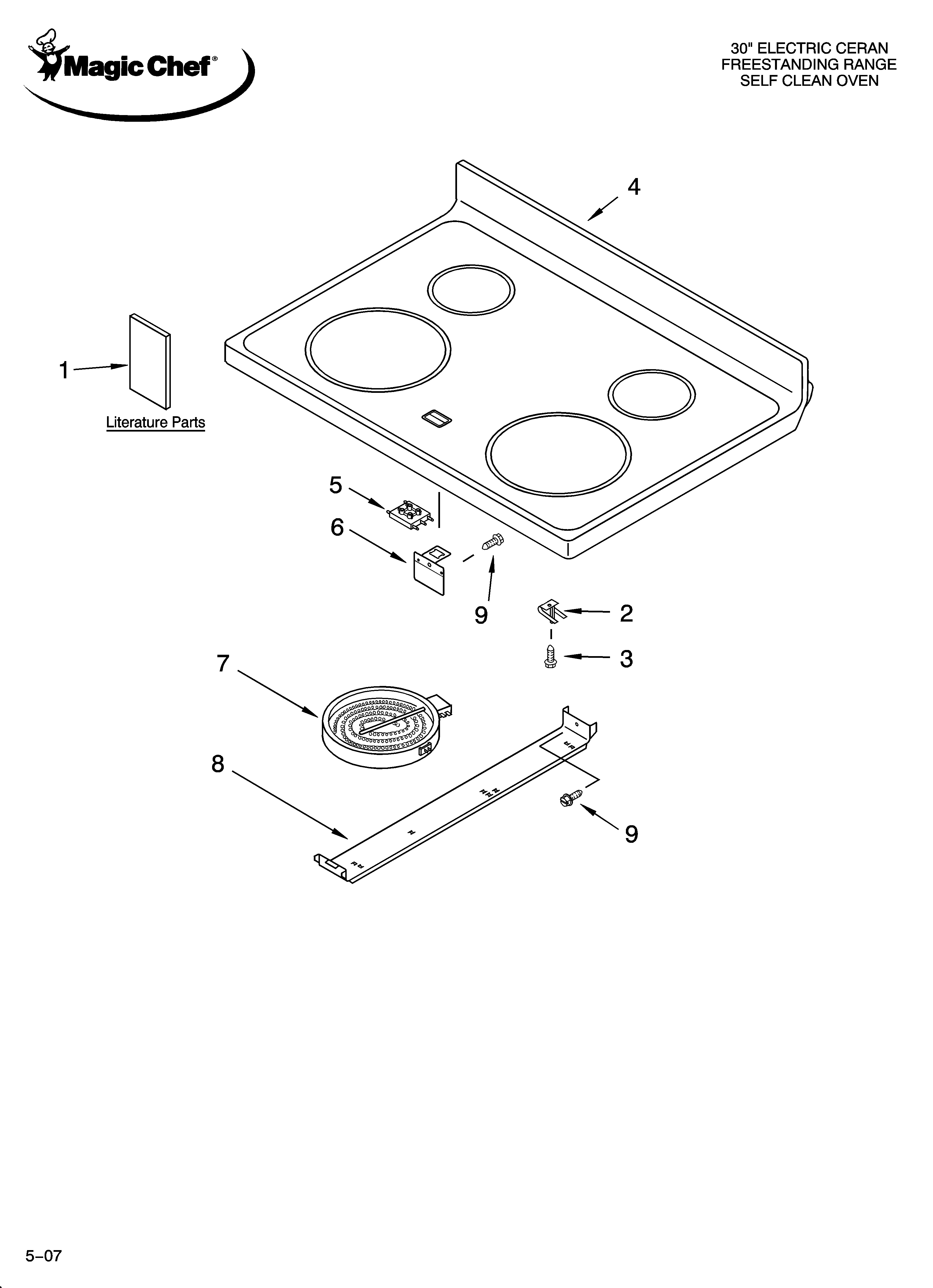 Magic Chef CERS858TCD0 cooktop parts diagram