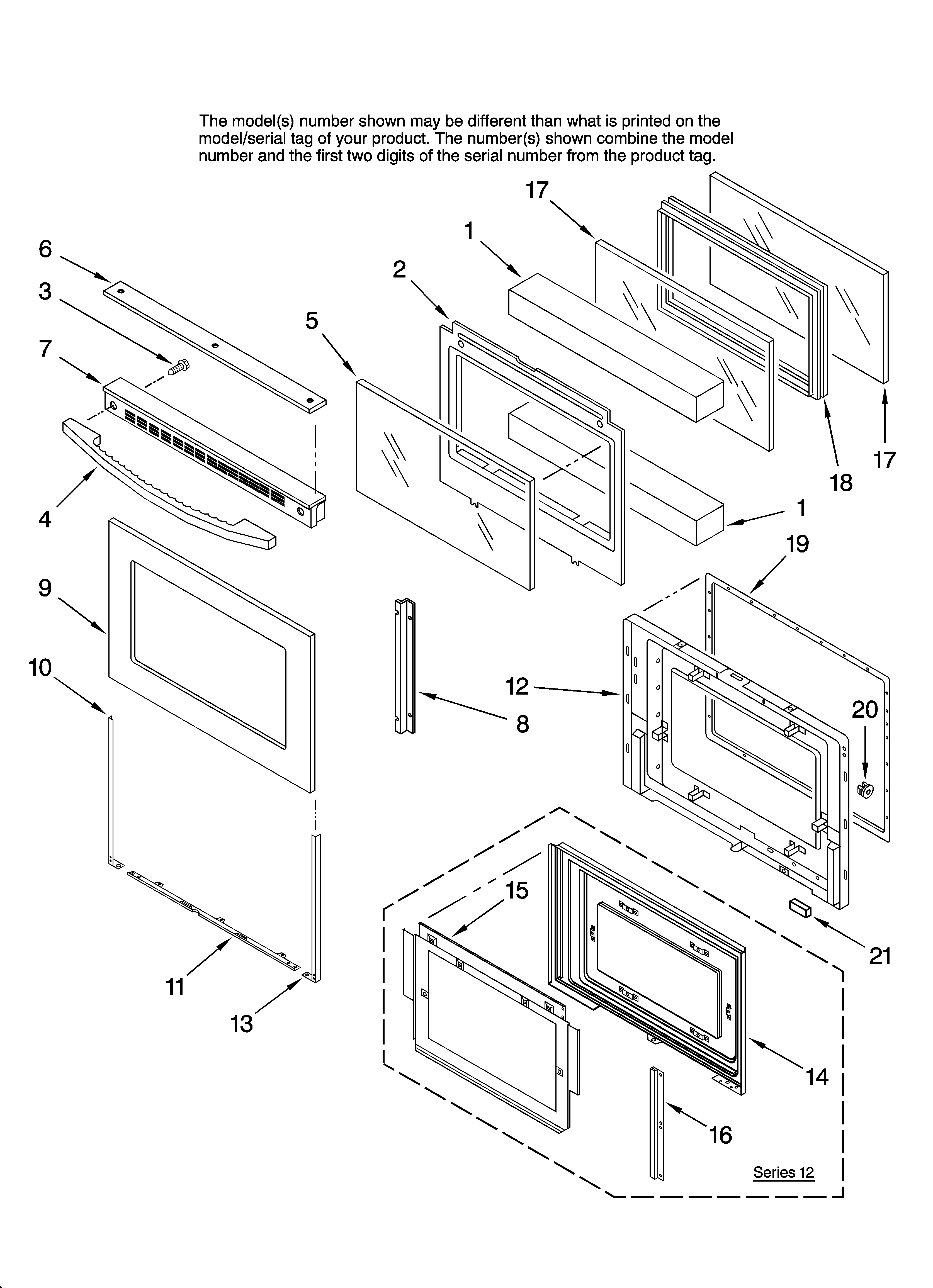 Jenn-Air JGW8130DDW12 oven door parts diagram