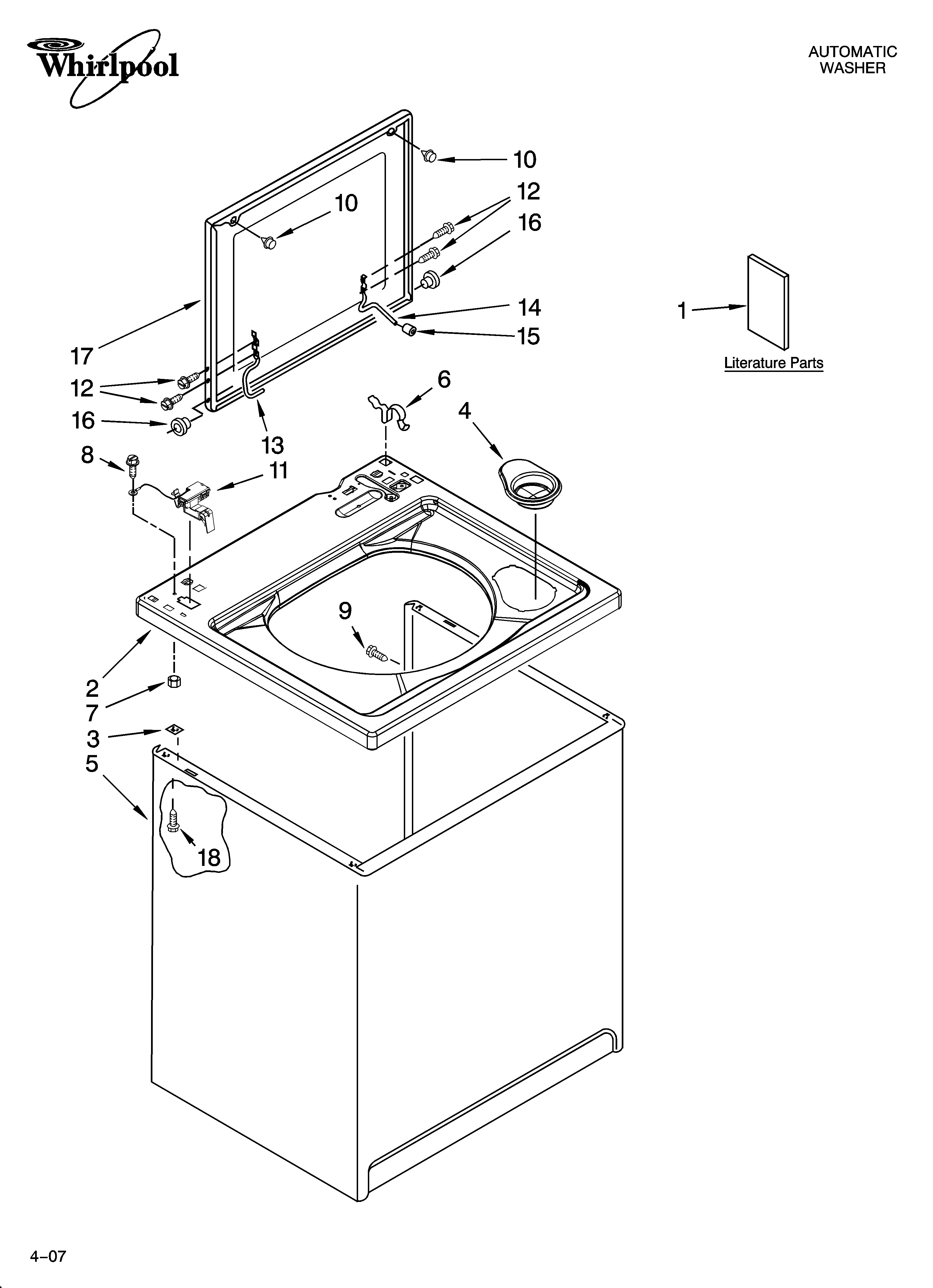 Whirlpool 7MWS89700SM0 top and cabinet parts diagram