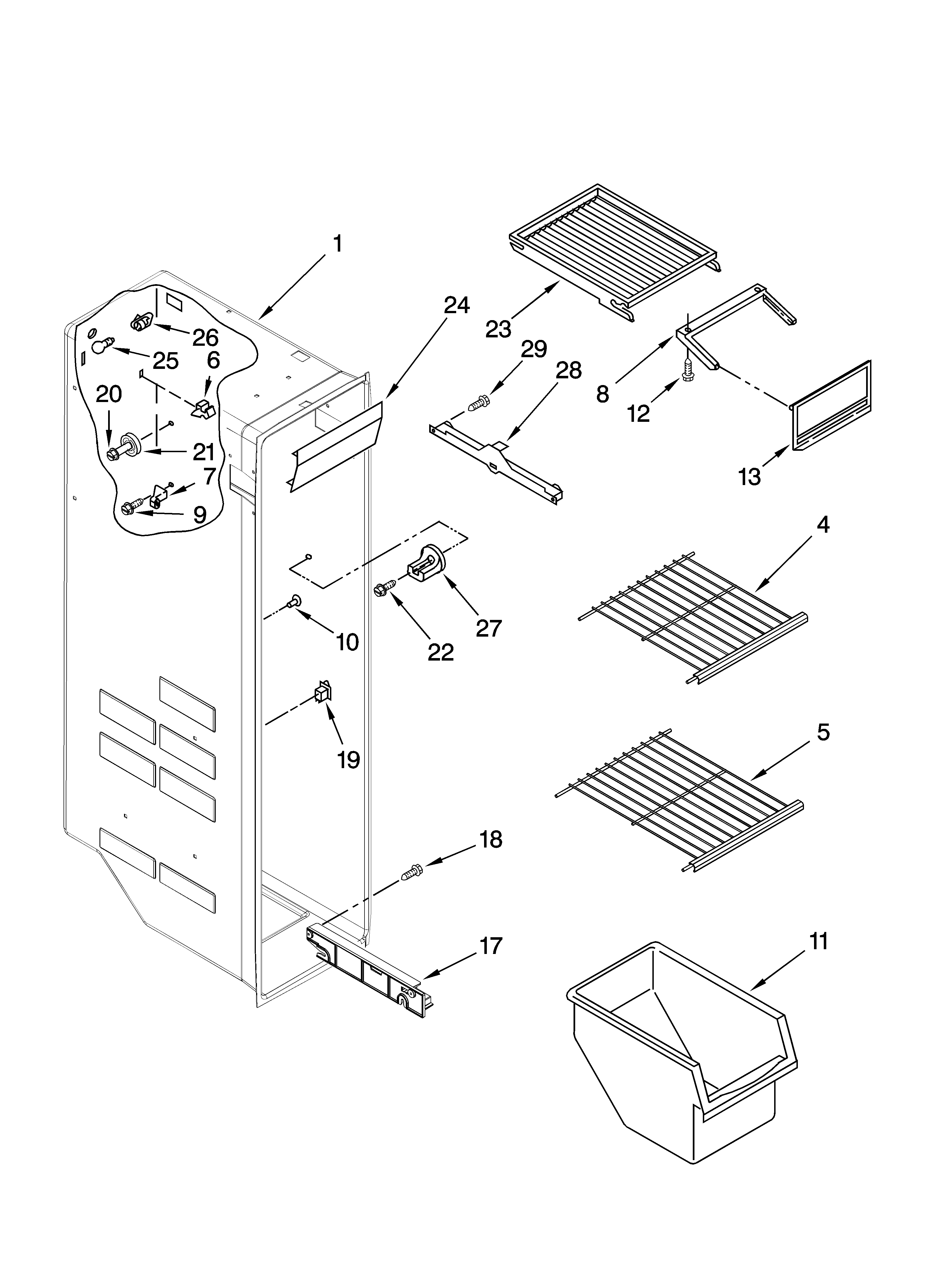 Whirlpool ED2FVGXSS00 freezer liner parts diagram
