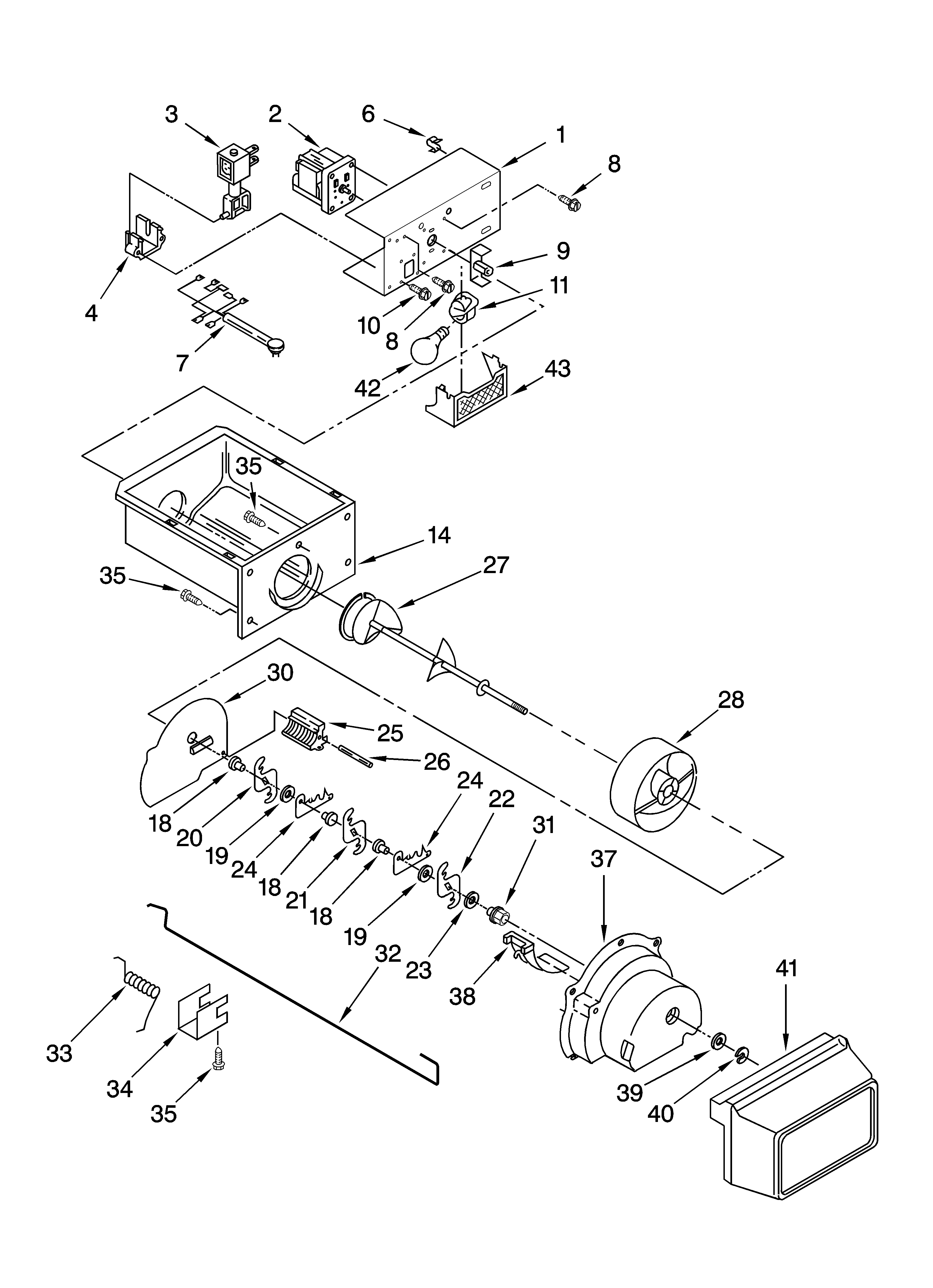 Whirlpool ED2FVGXSS00 motor and ice container parts diagram