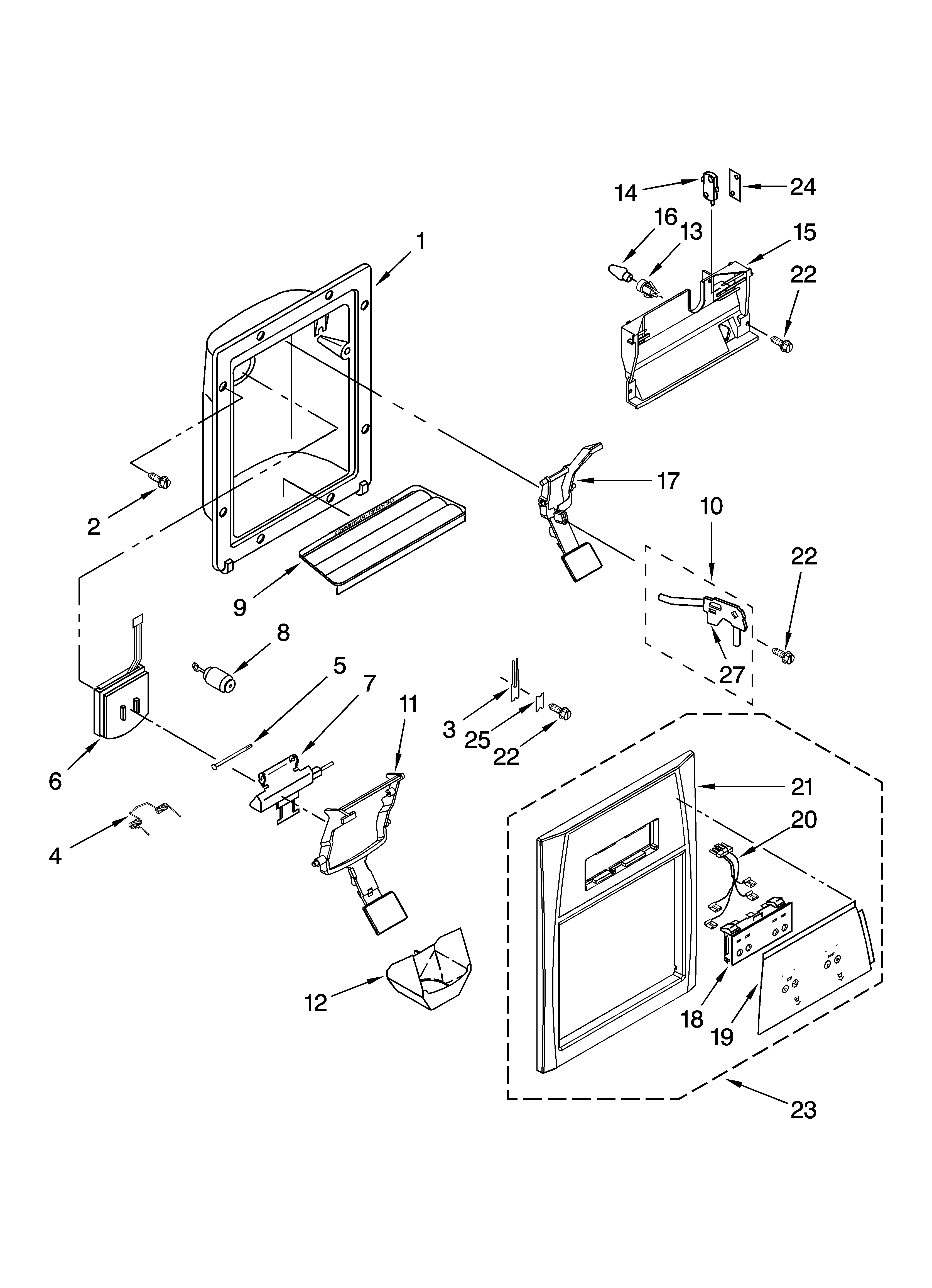 Whirlpool ED2FVGXSS00 dispenser front parts diagram