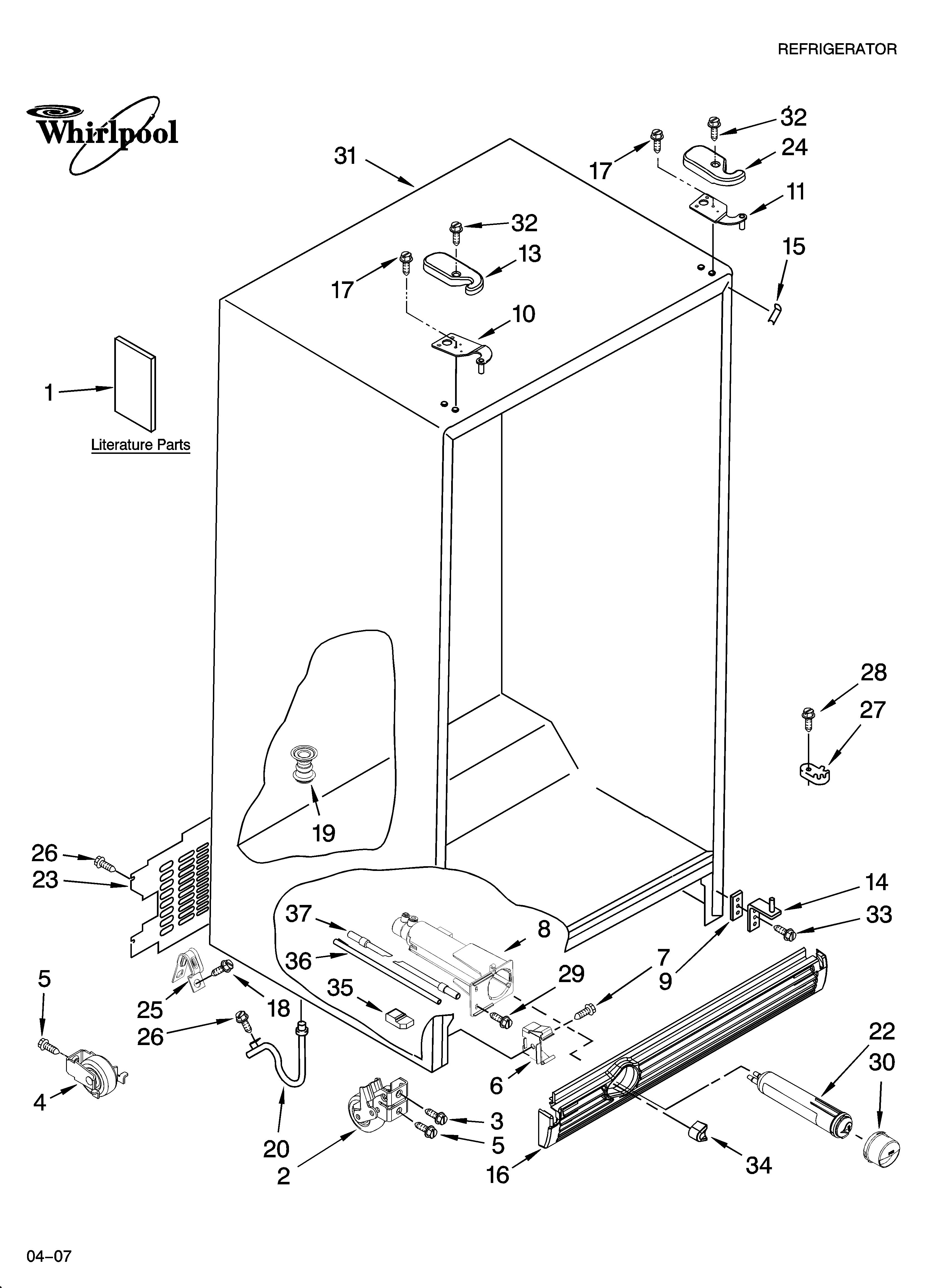 Whirlpool ED2JHAXTB01 cabinet parts diagram