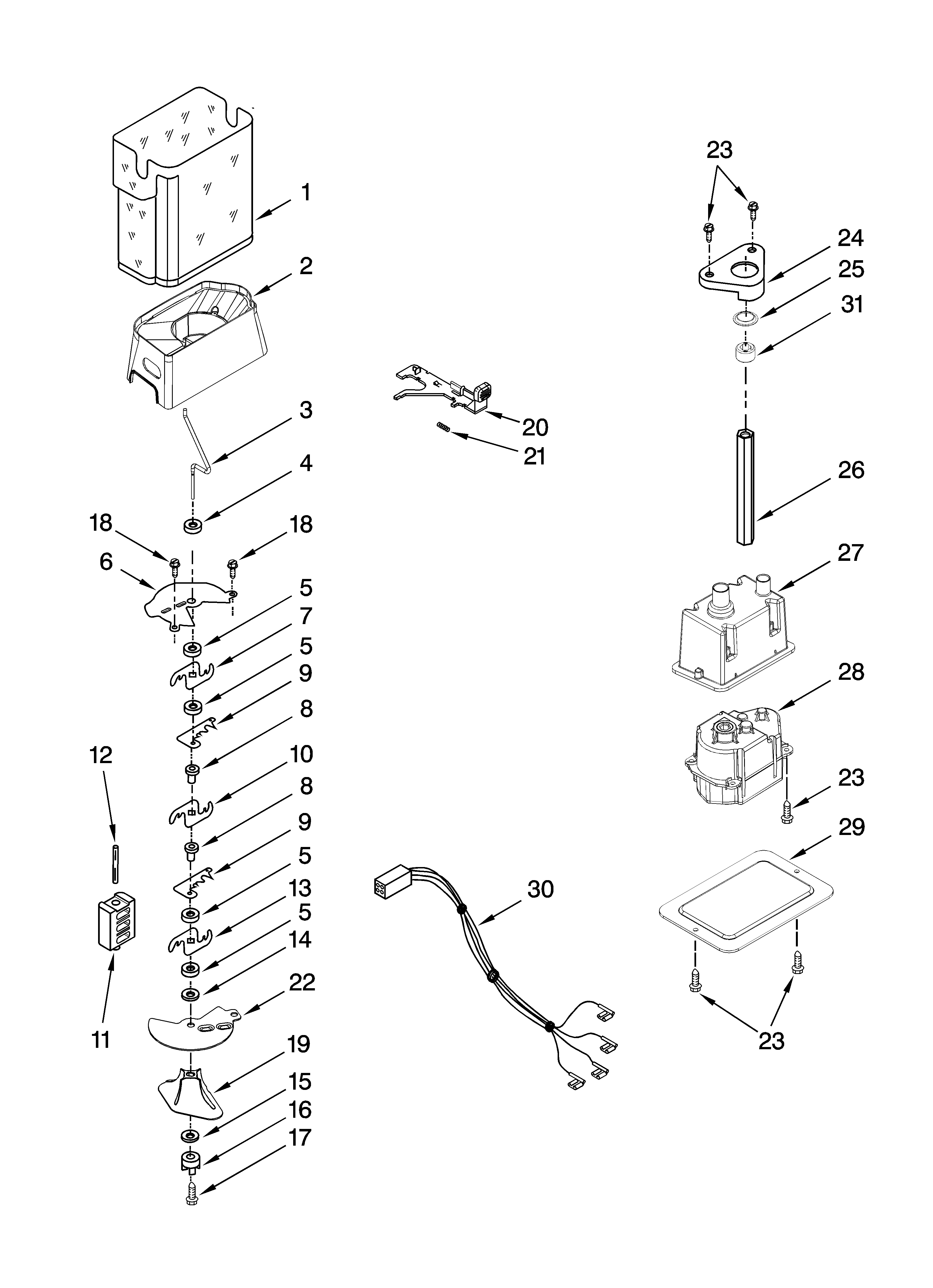 Whirlpool ED2JHAXTB01 motor and ice container parts diagram