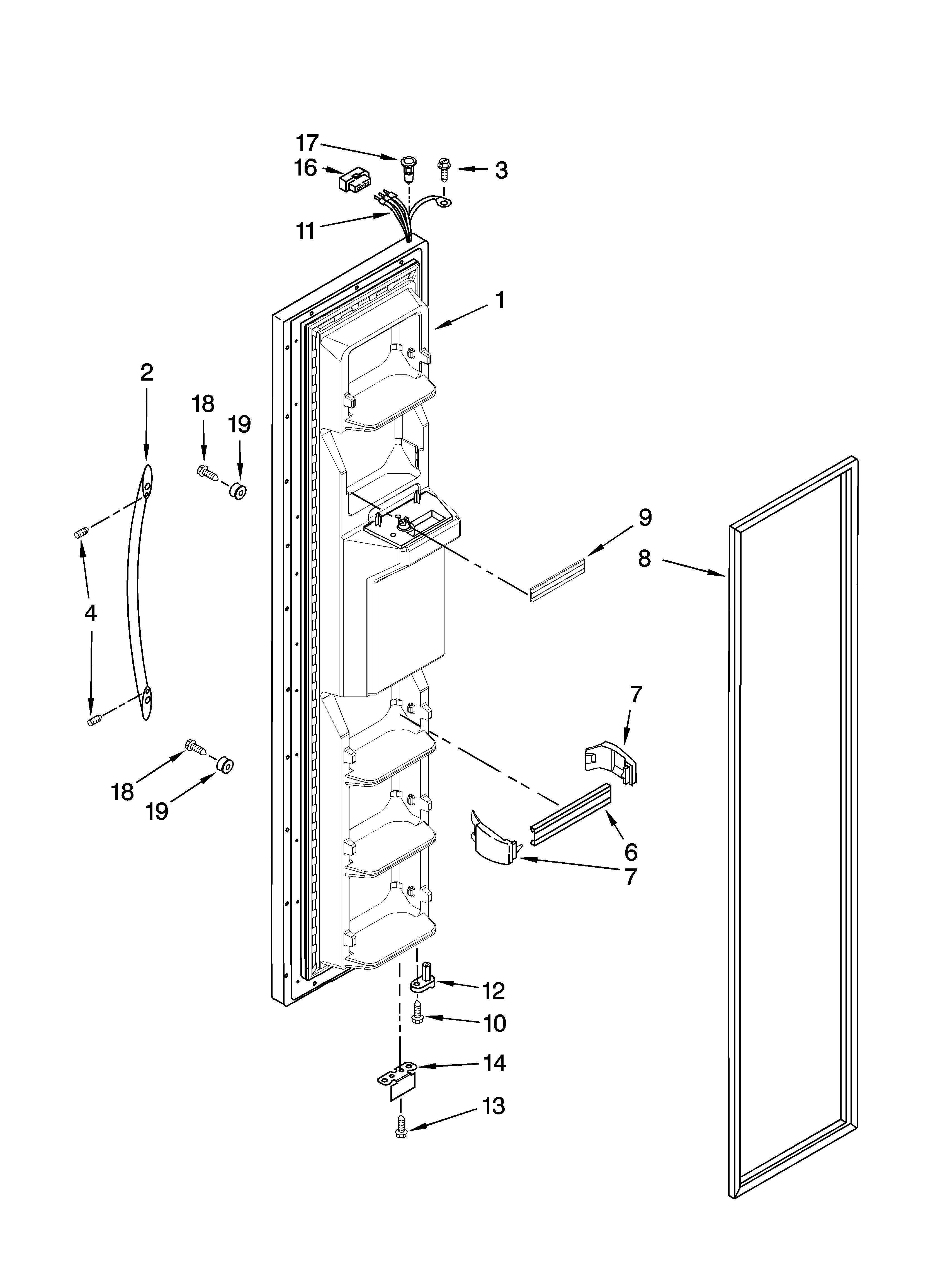 Whirlpool ED2JHAXTB01 freezer door parts diagram