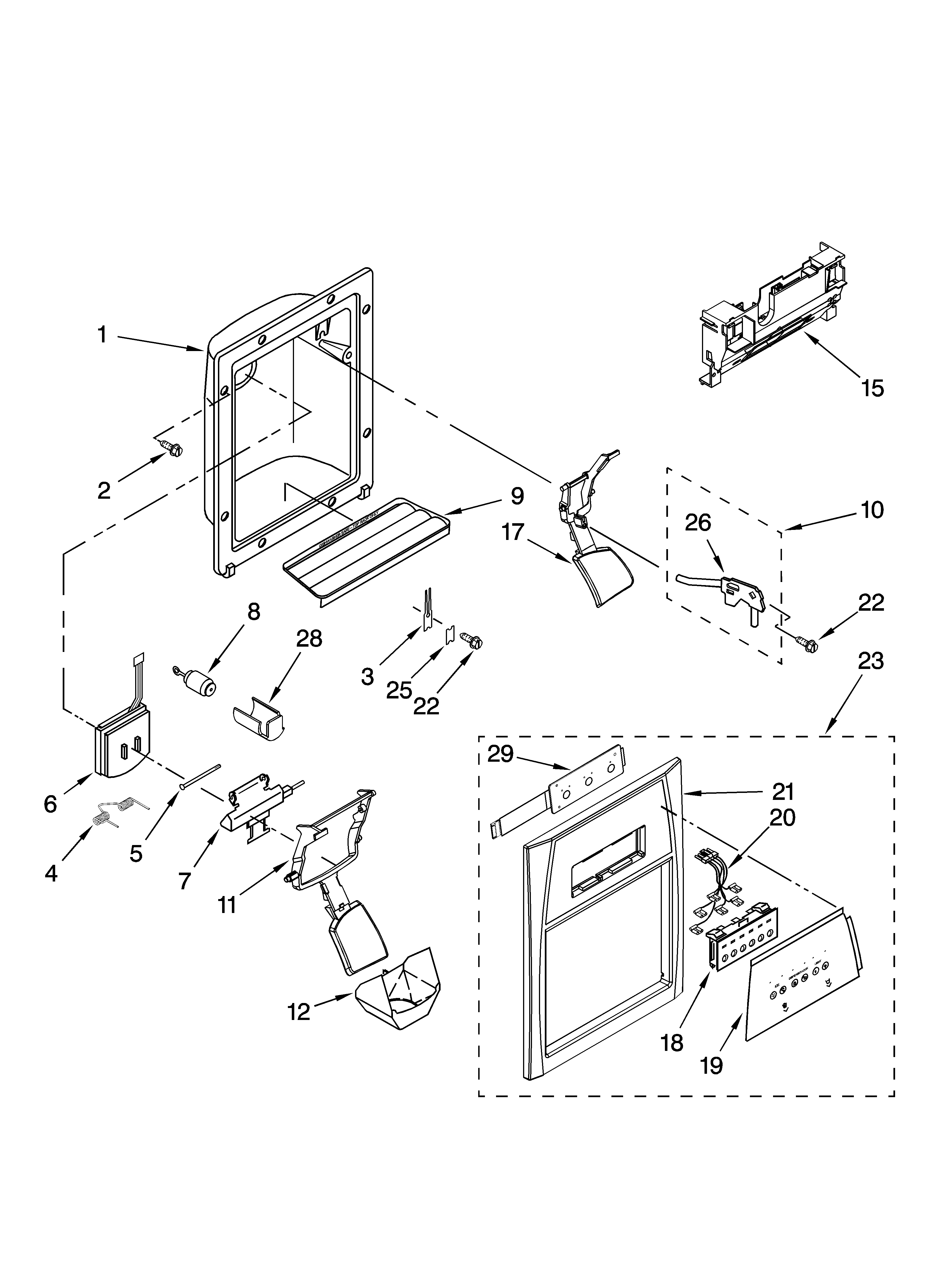 Whirlpool ED2JHAXTB01 dispenser front parts diagram
