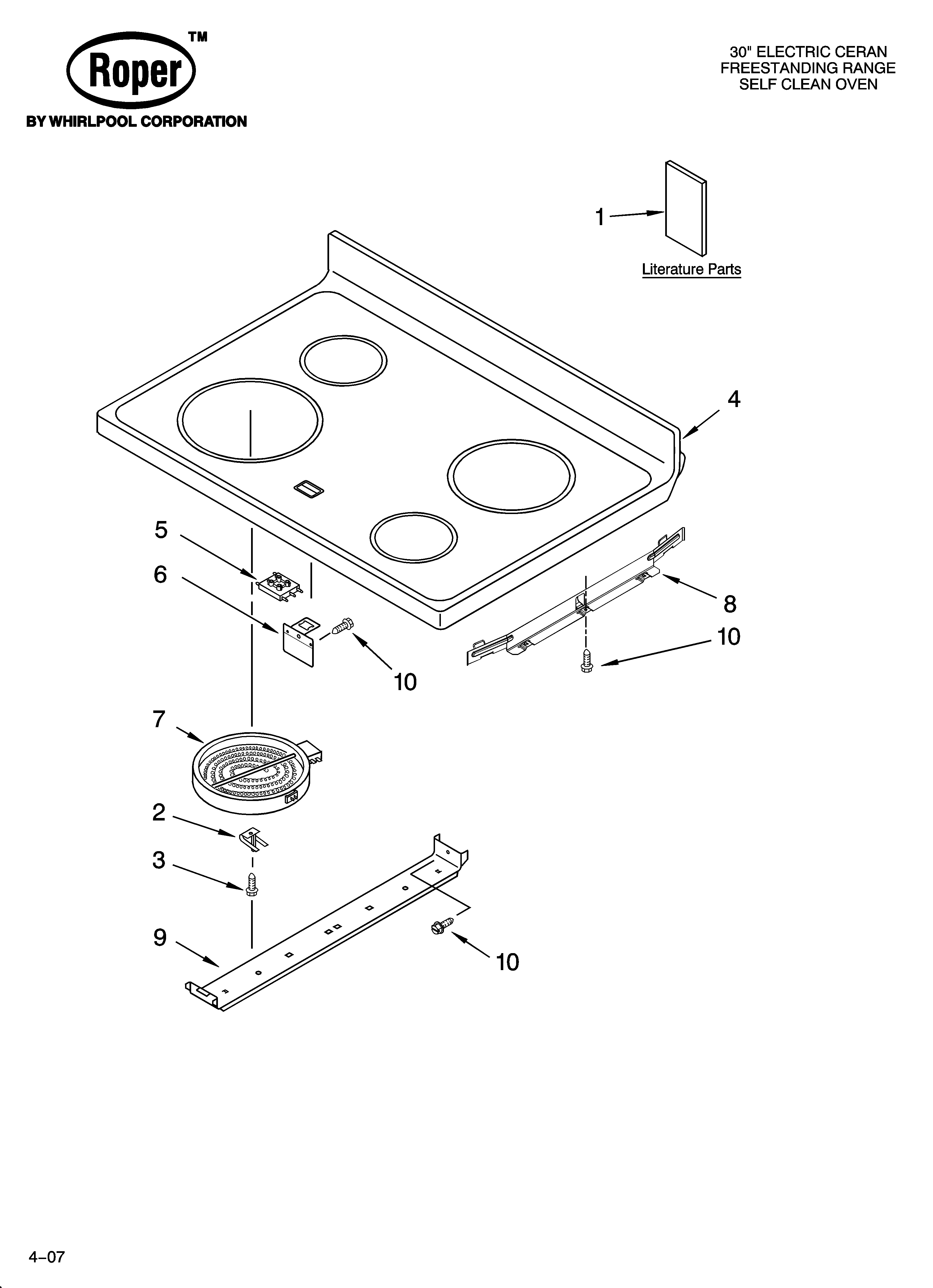 Roper FES356RD3 cooktop parts diagram