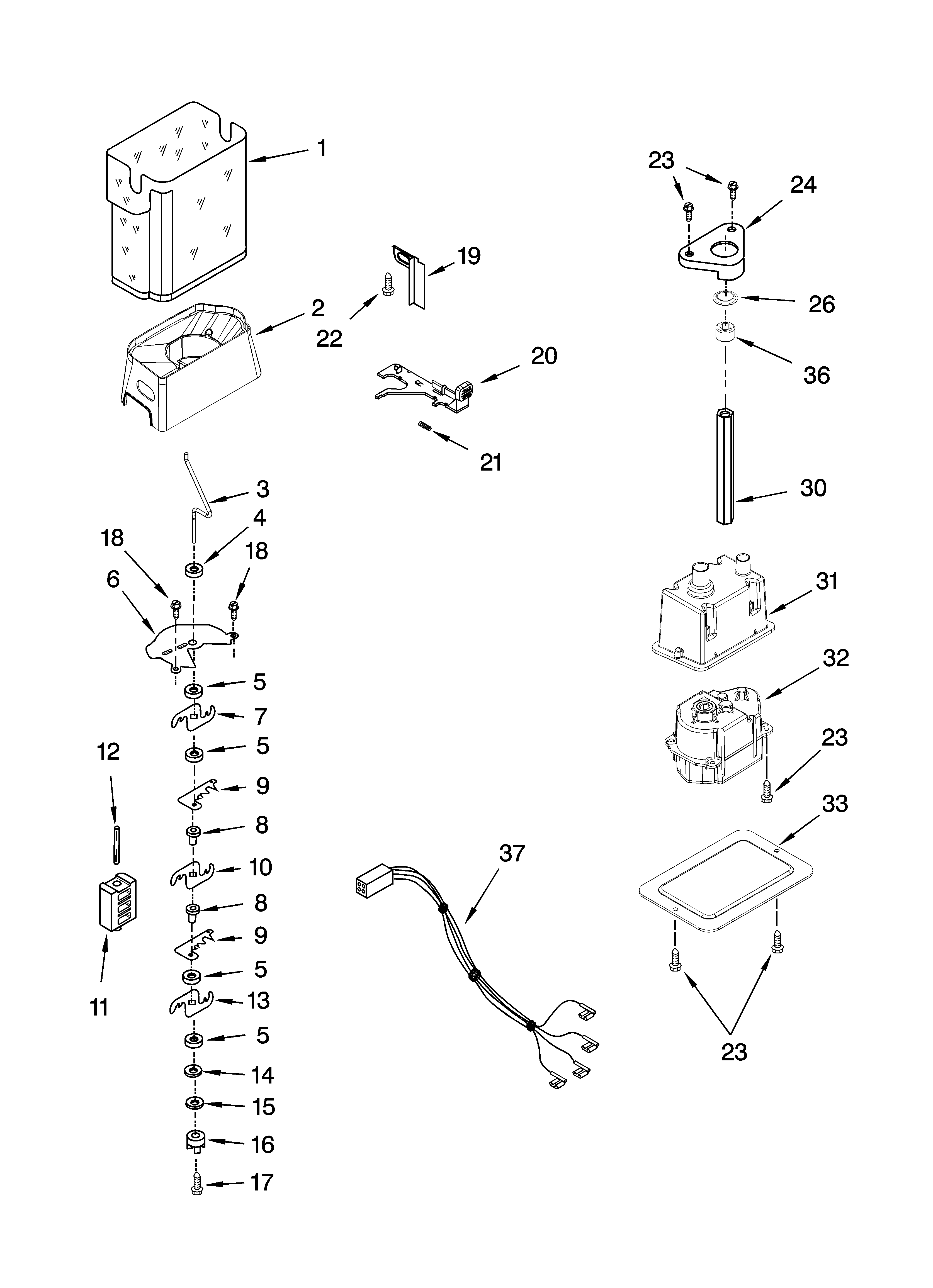 Whirlpool GC3SHEXNT15 motor and ice container parts diagram