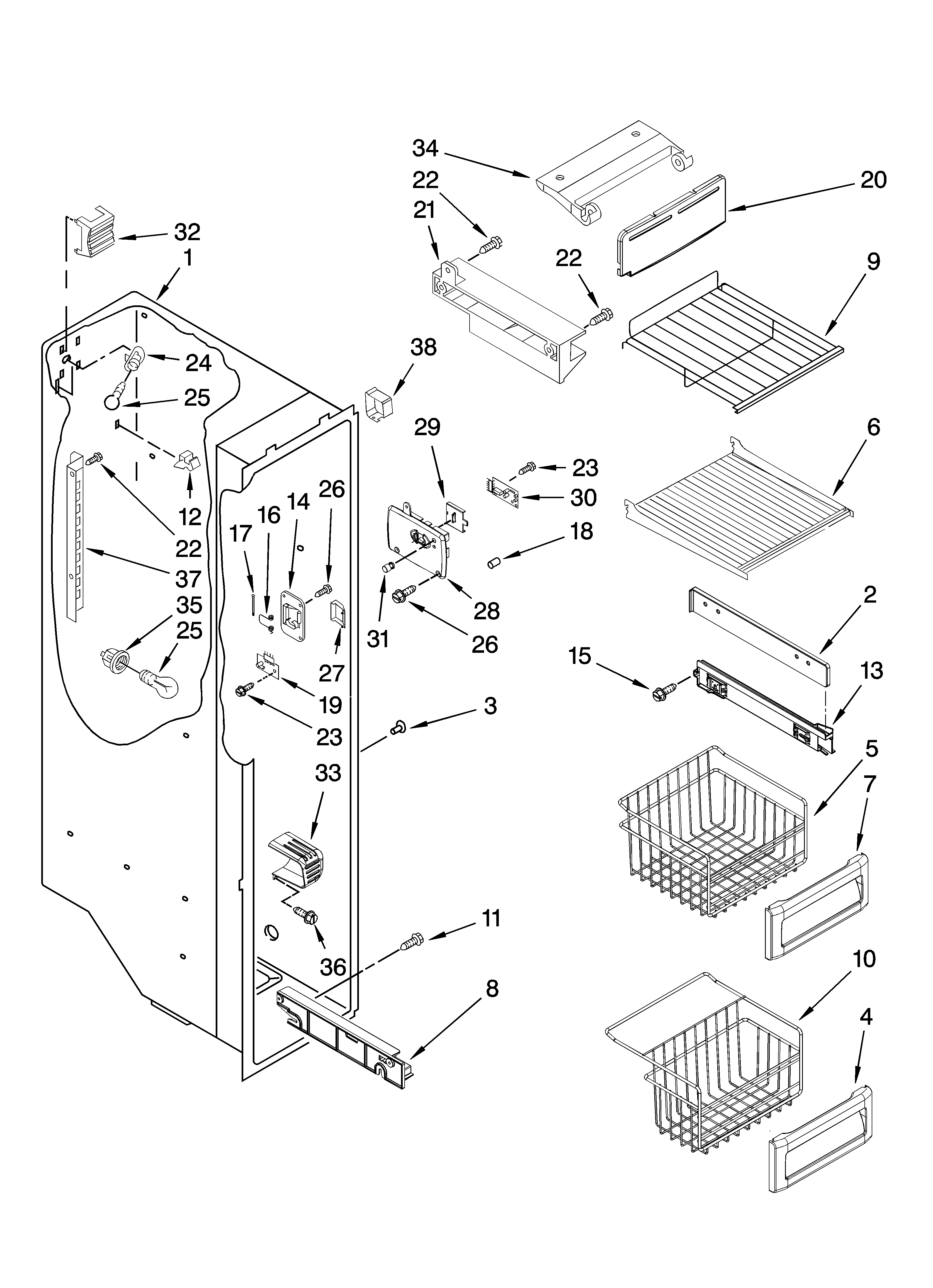 KitchenAid KSCS25MTMS01 freezer liner parts diagram