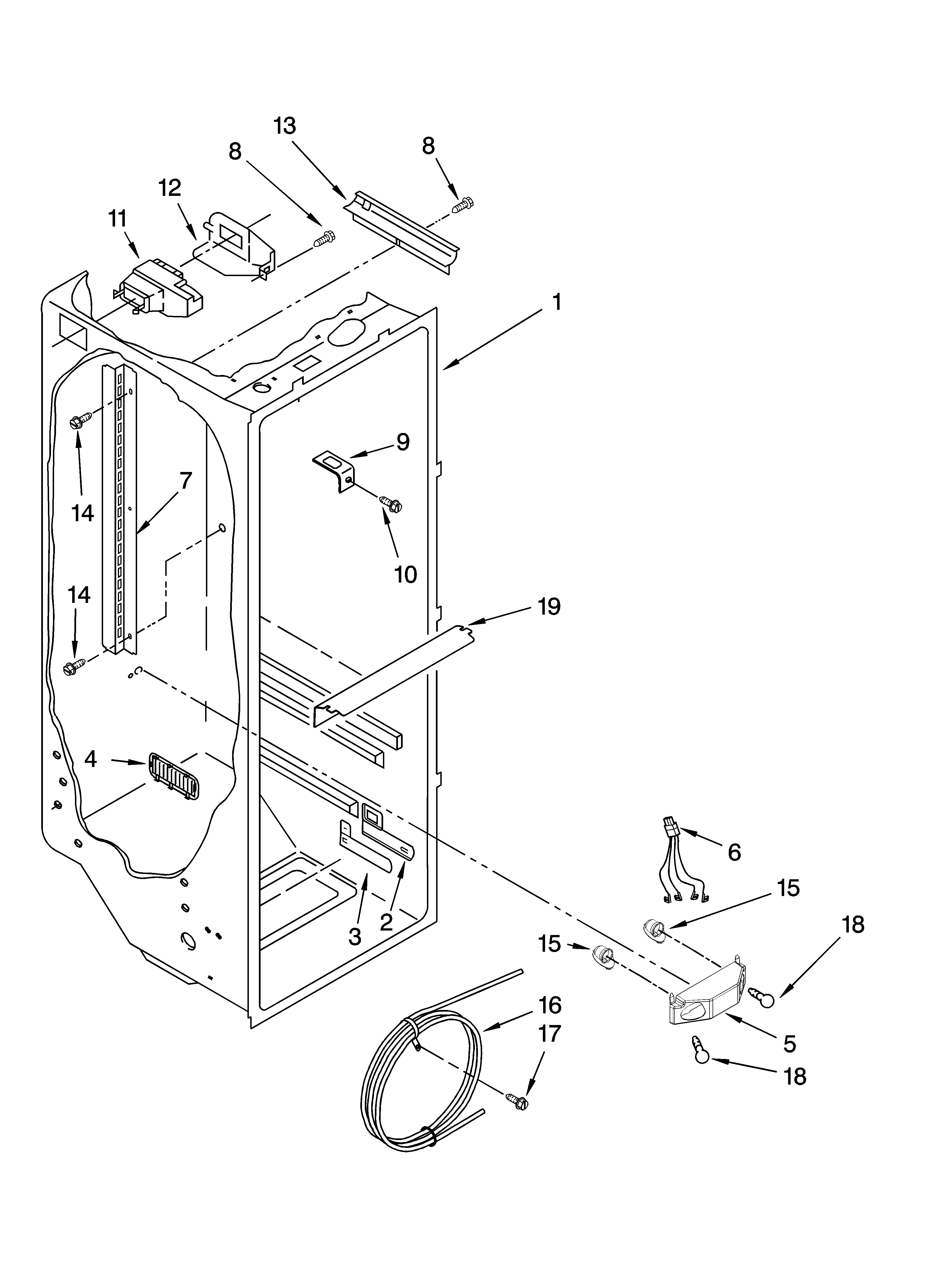 Roper RS22AGXTQ00 refrigerator liner parts diagram