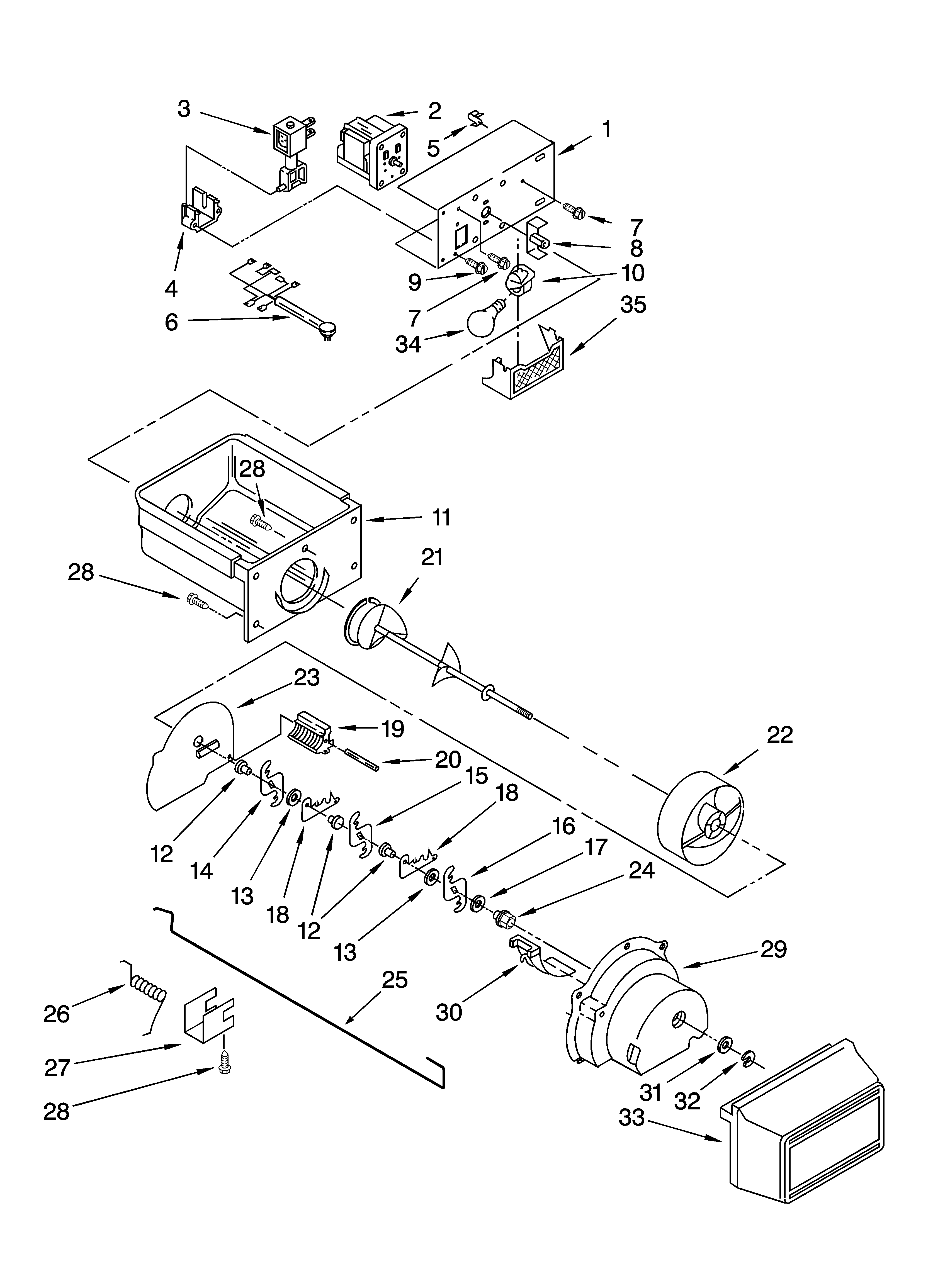 Roper RS22AGXTQ00 motor and ice container parts diagram