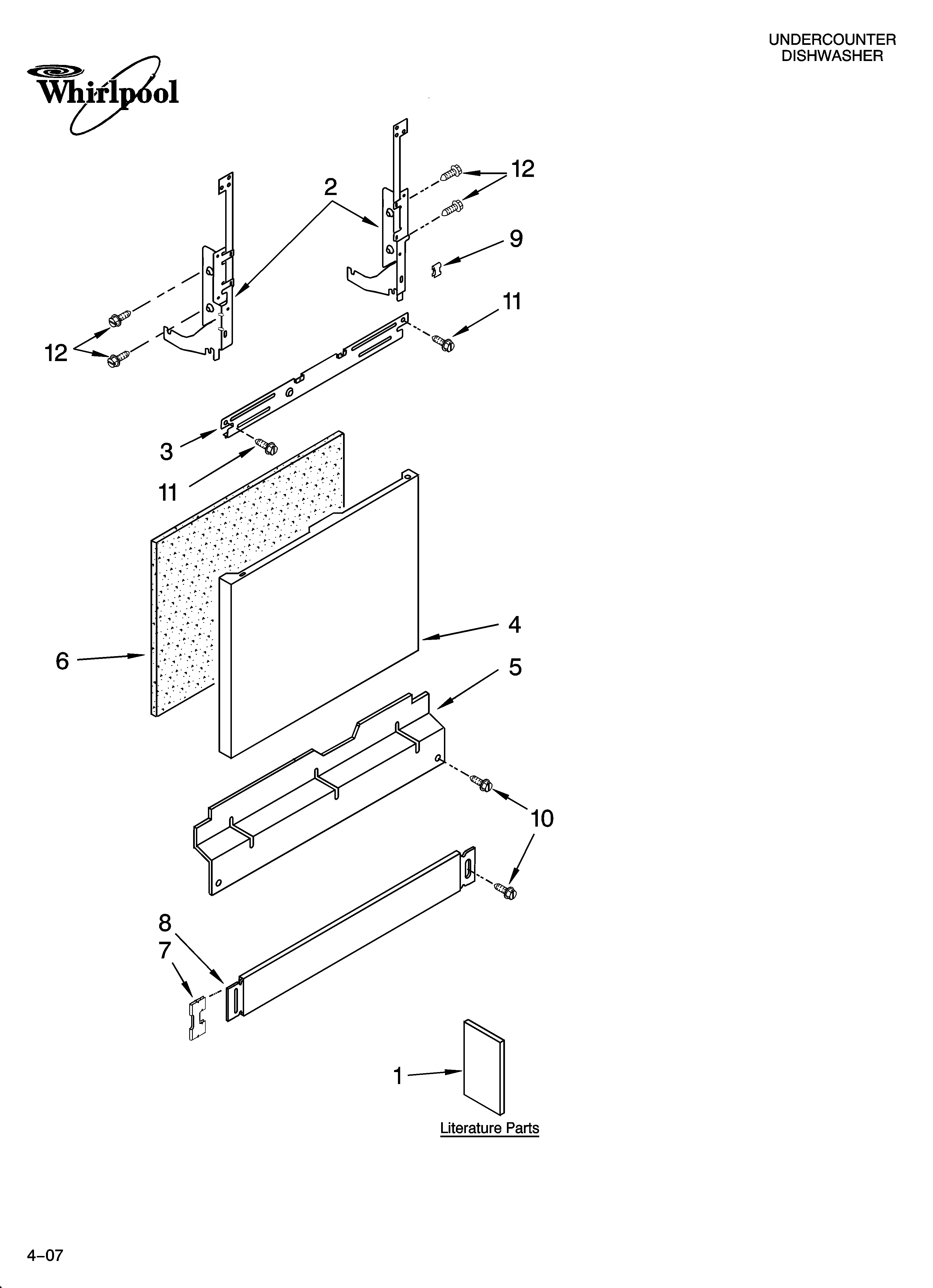 Whirlpool 7DU1100XTSS0 door and panel parts diagram
