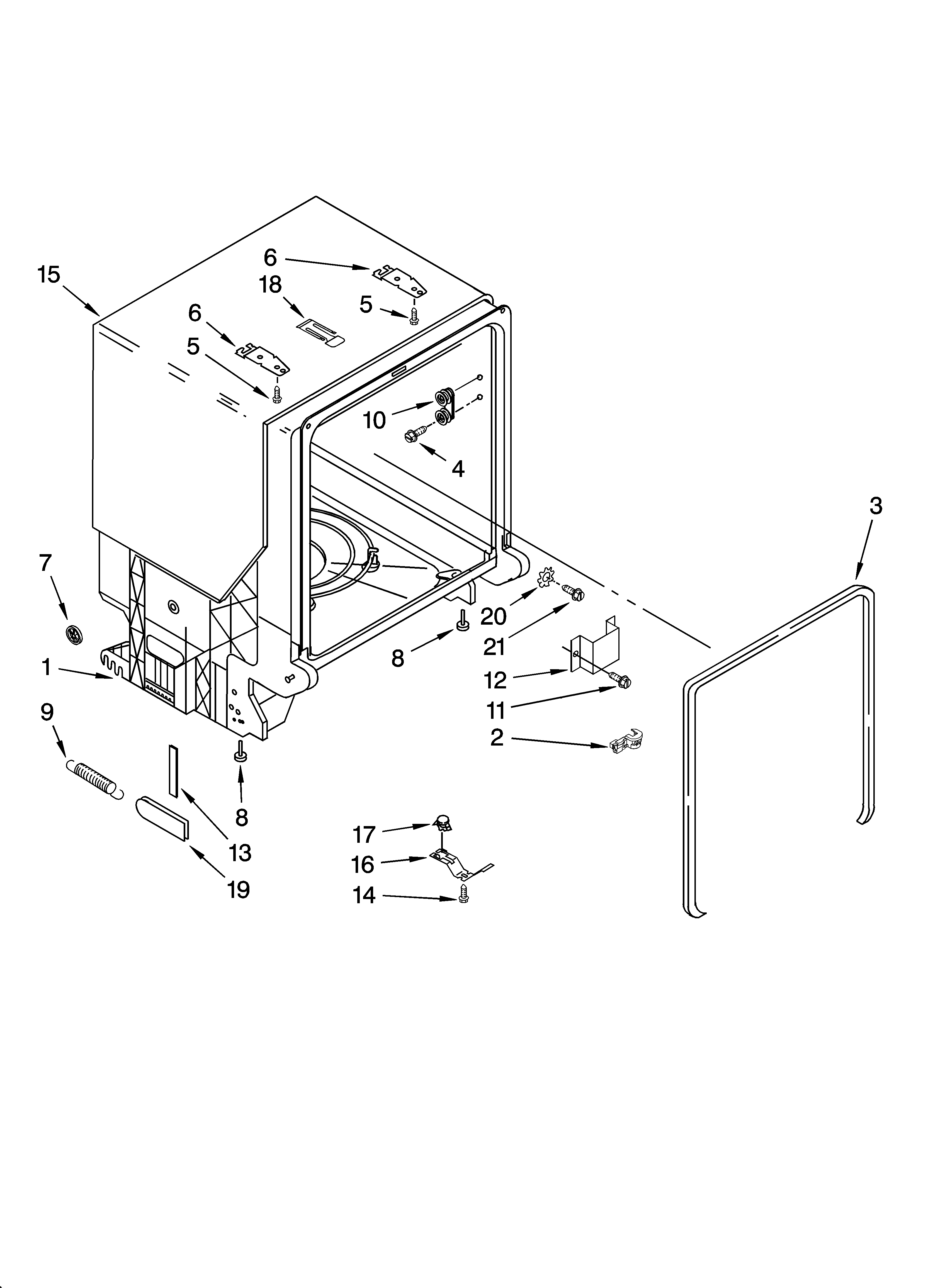 Whirlpool 7DU1100XTSS0 tub and frame parts diagram