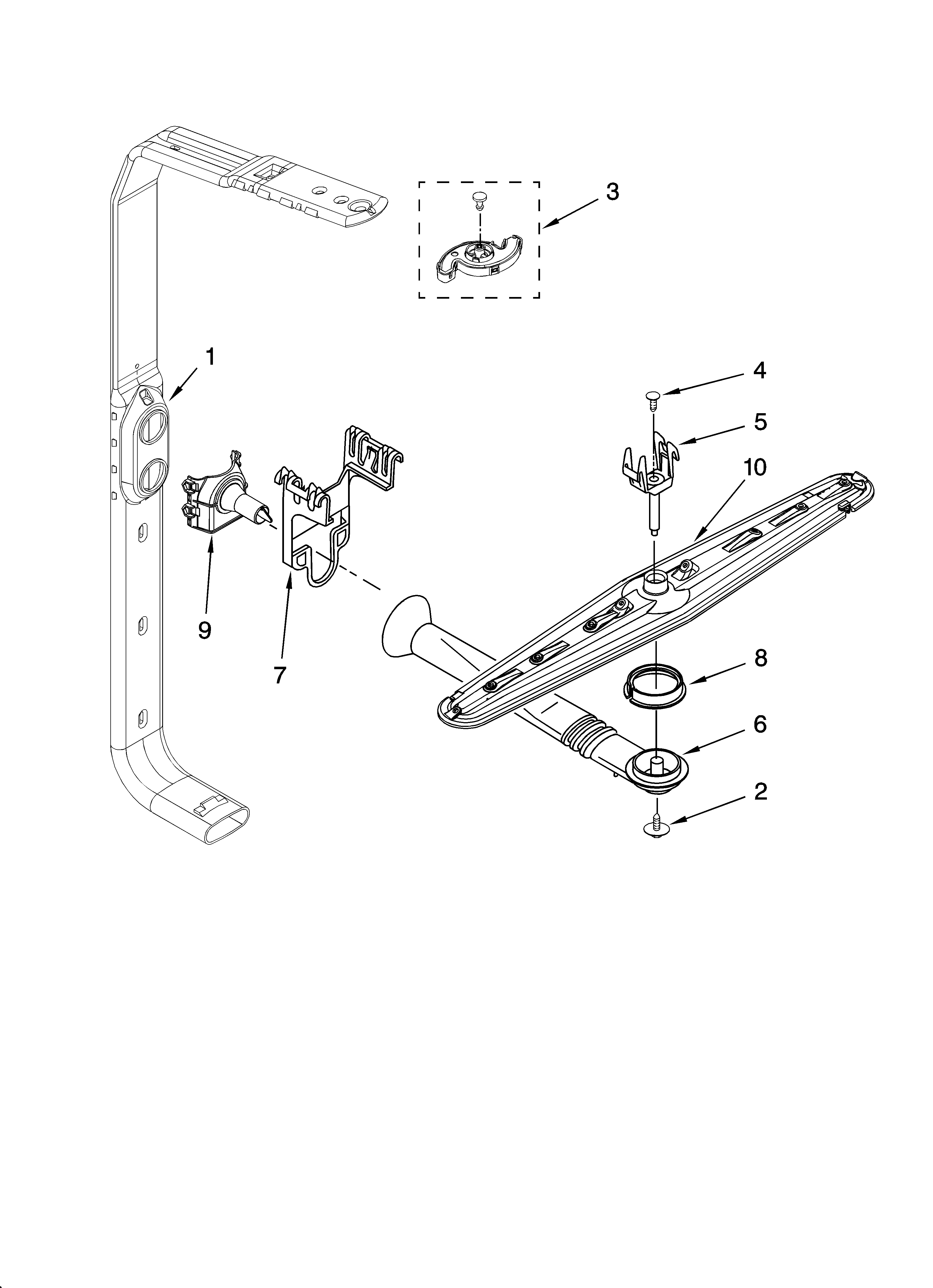Whirlpool 7DU1100XTSS0 upper wash and rinse parts diagram