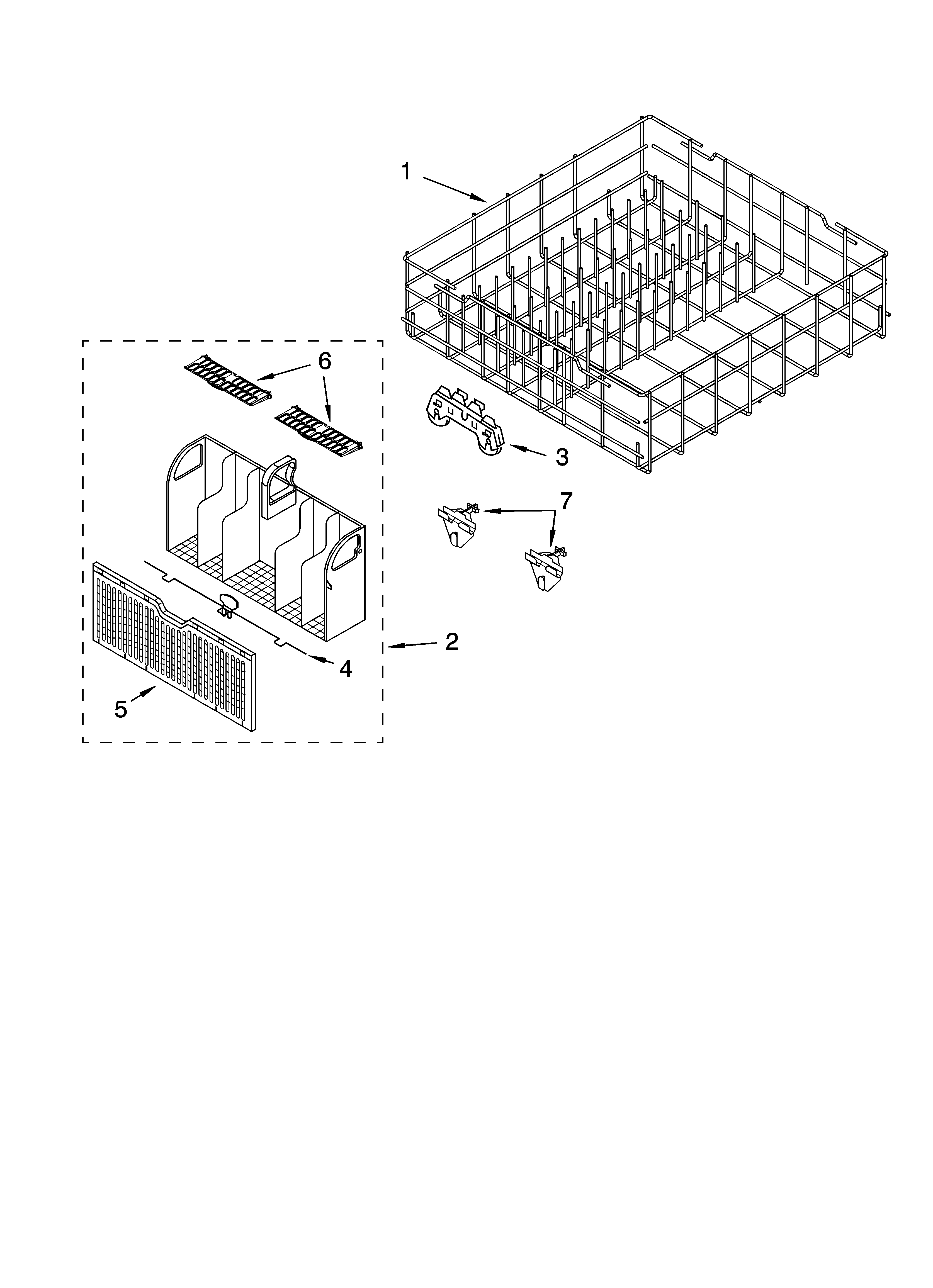 Whirlpool 7DU1100XTSS0 lower rack parts, optional parts (not included) diagram