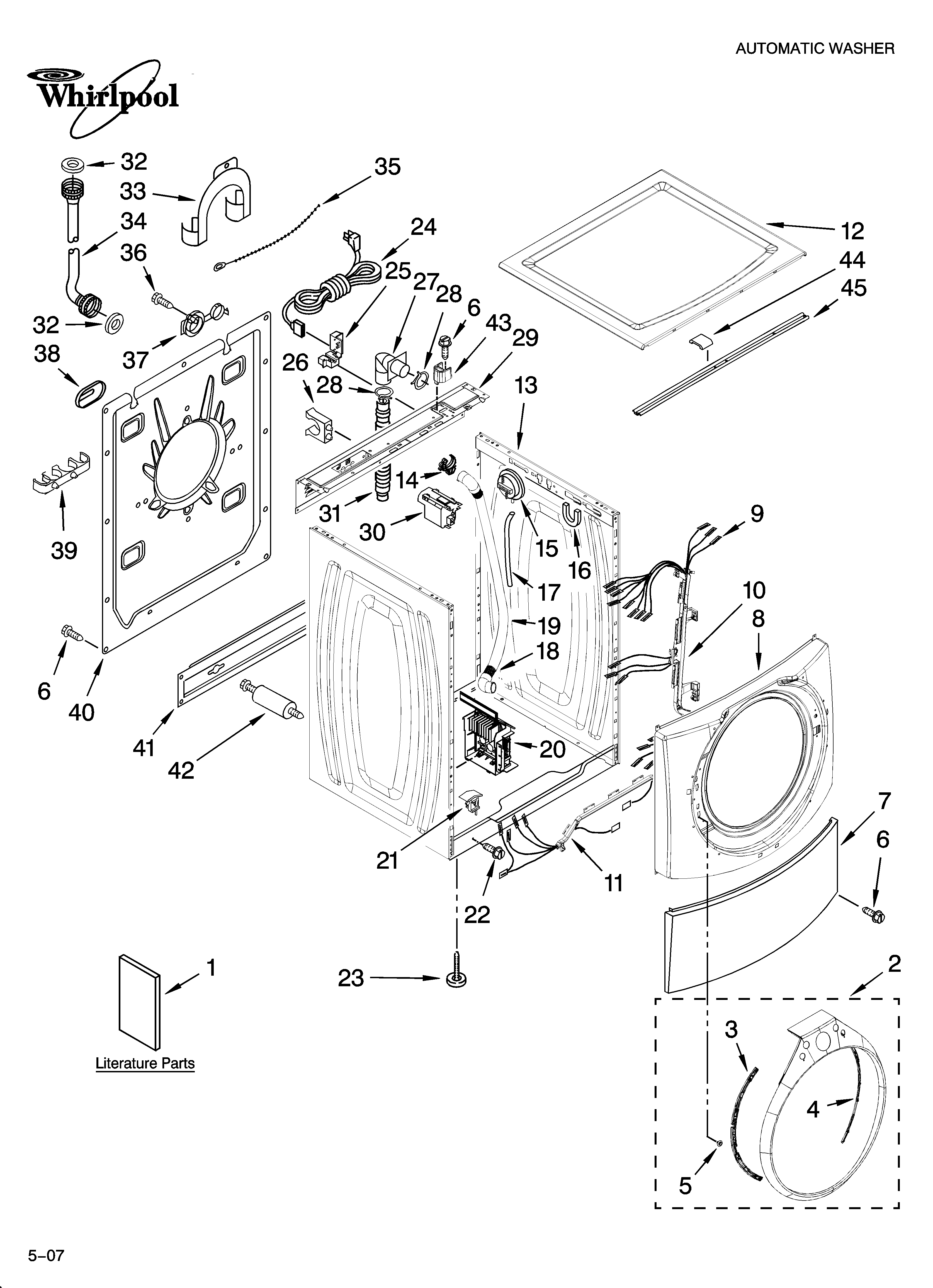 Whirlpool WFW9400SBA10 top and cabinet parts diagram