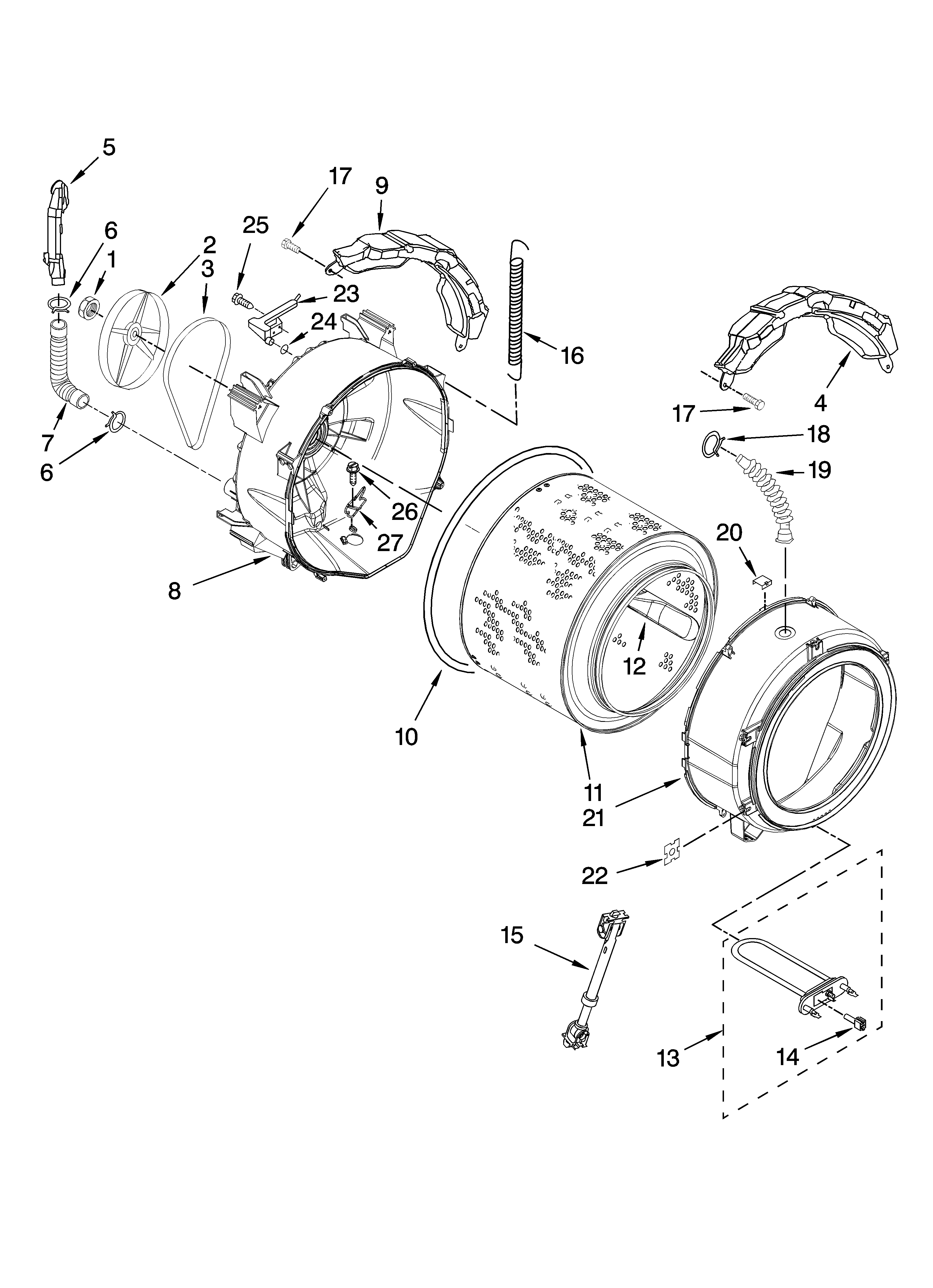 Whirlpool WFW9400SBA10 tub and basket parts diagram
