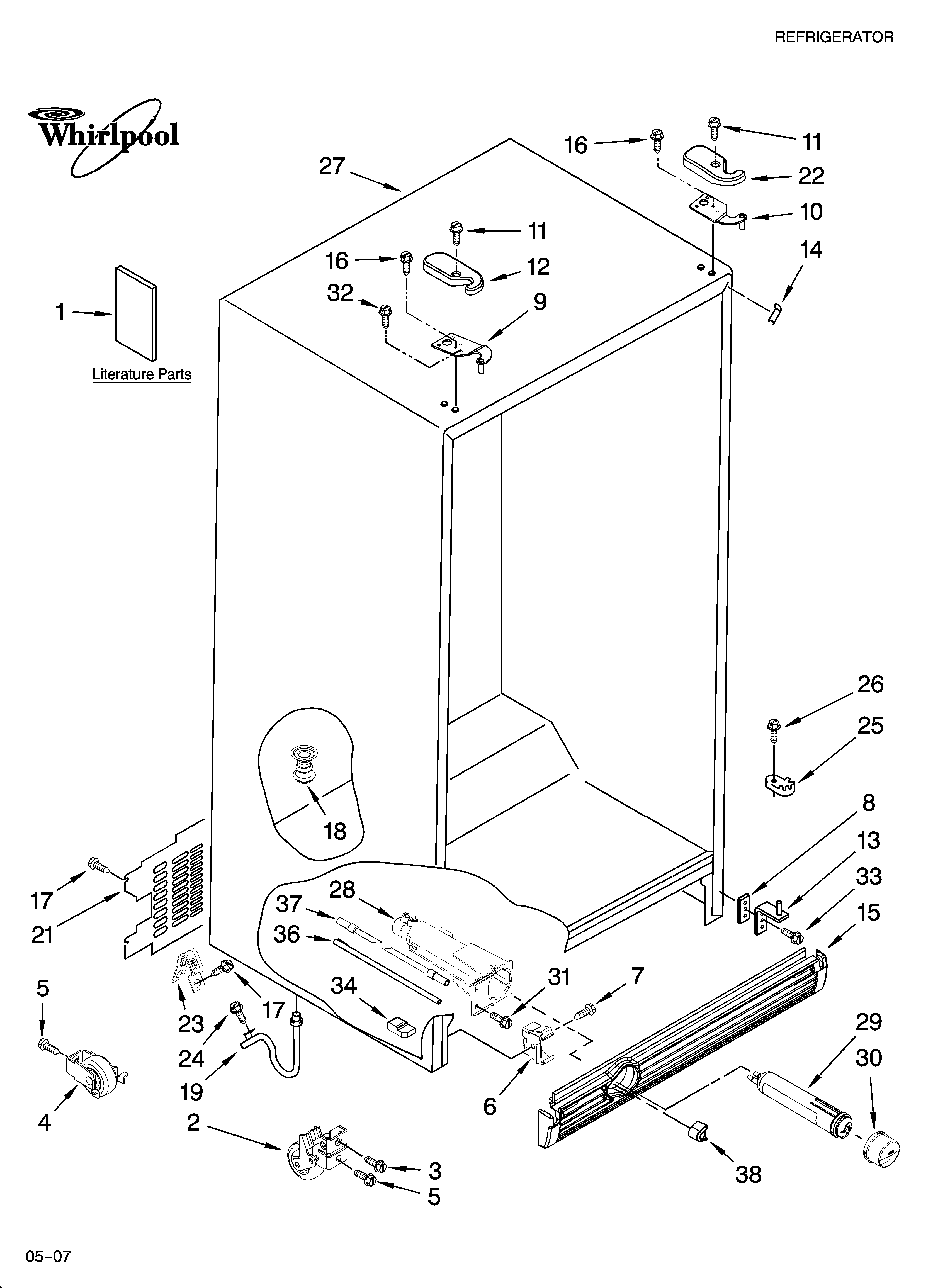 Whirlpool ED2FHEXSB03 cabinet parts diagram