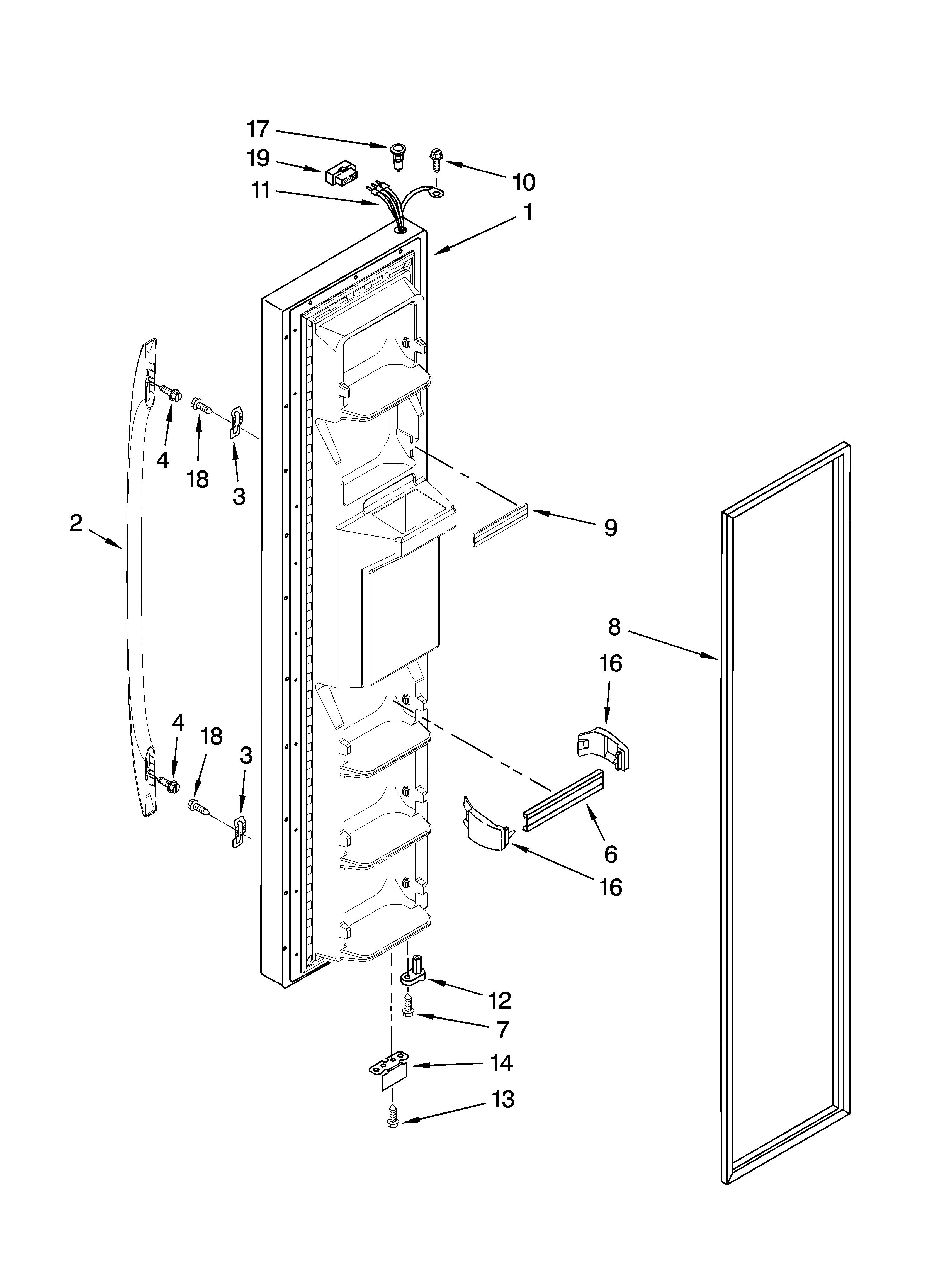 Whirlpool ED2FHEXSB03 freezer door parts diagram