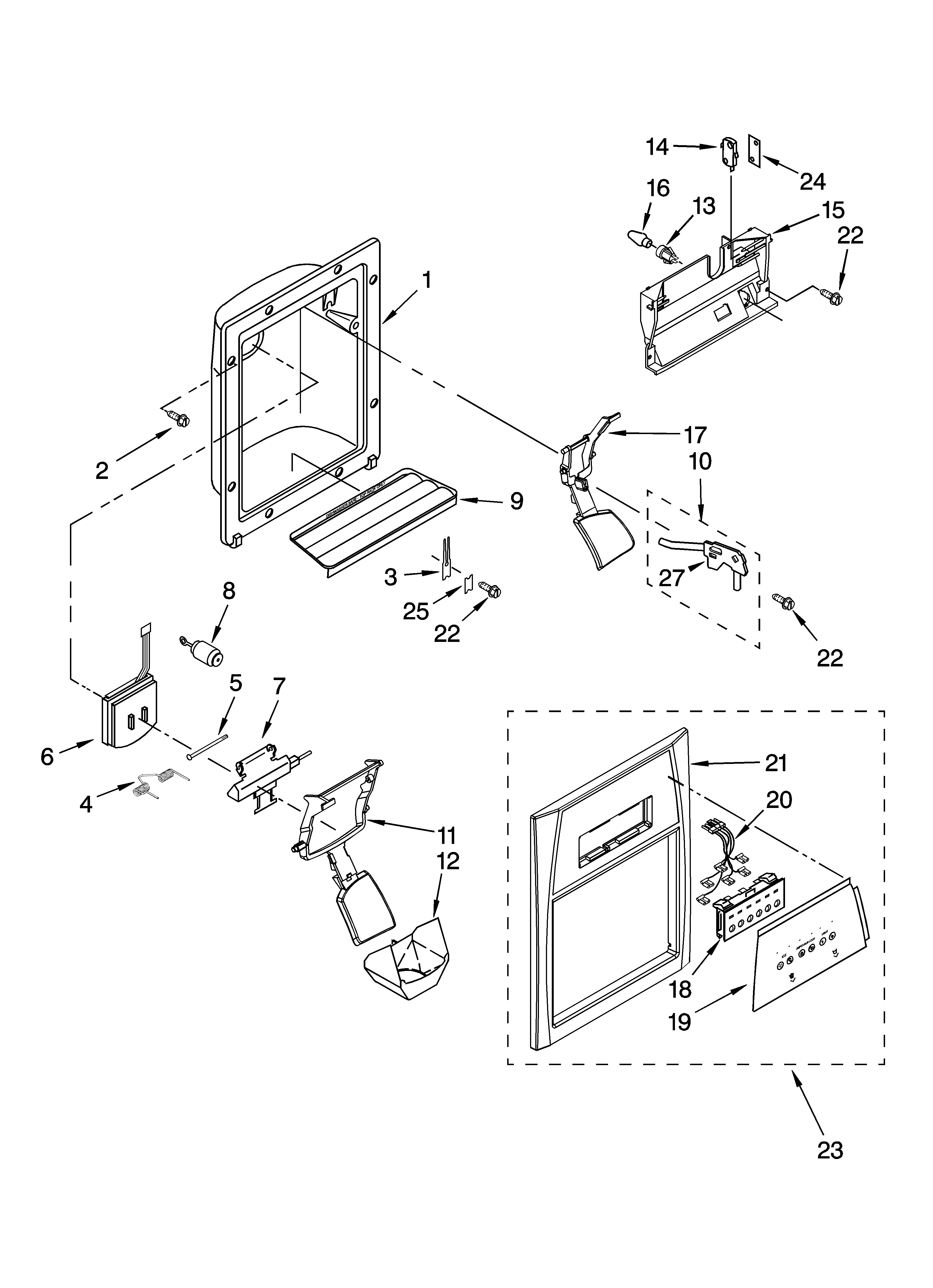 Whirlpool ED2FHEXSB03 dispenser front parts diagram