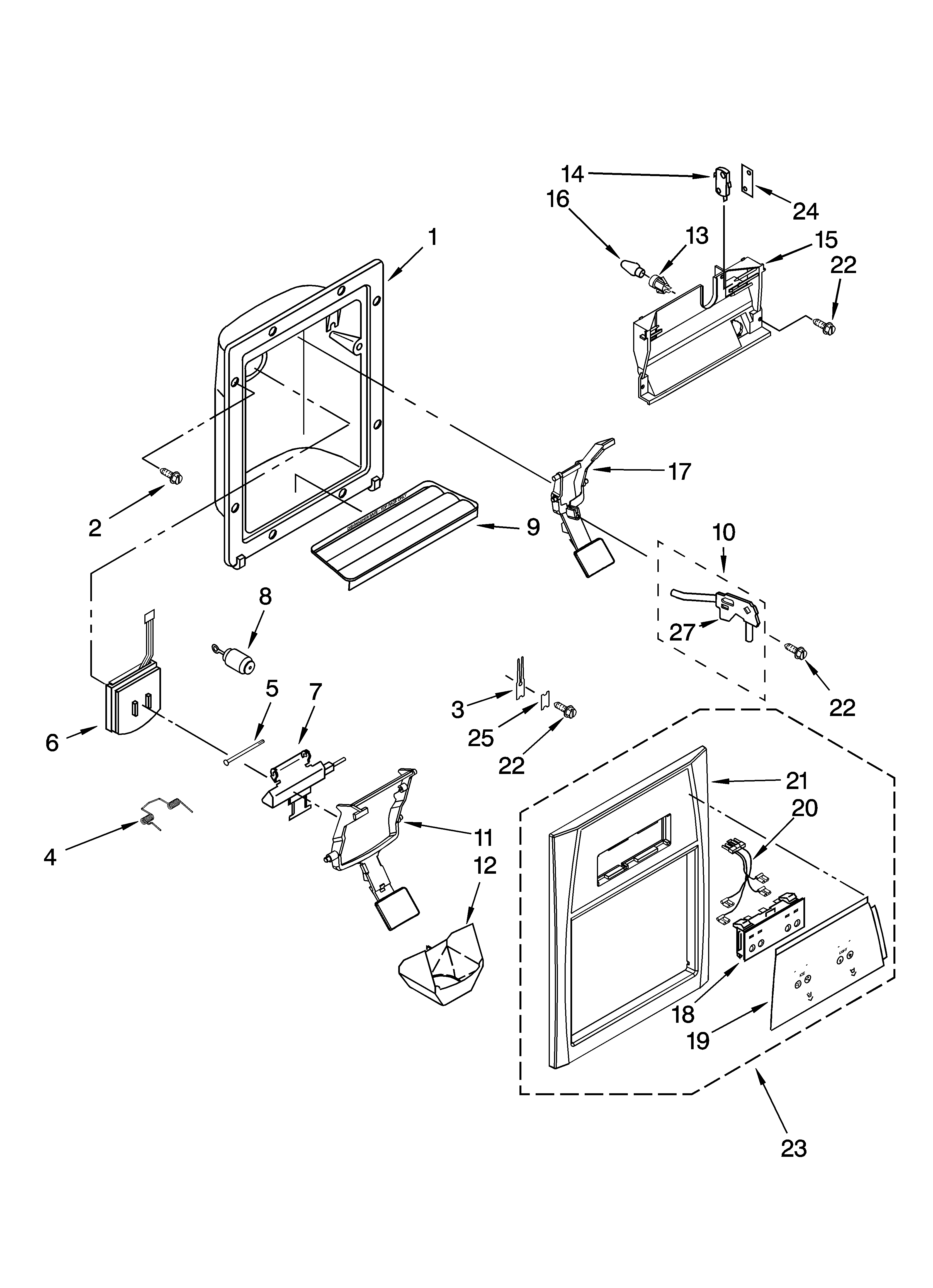 Whirlpool ED5FVGXSS01 dispenser front parts diagram