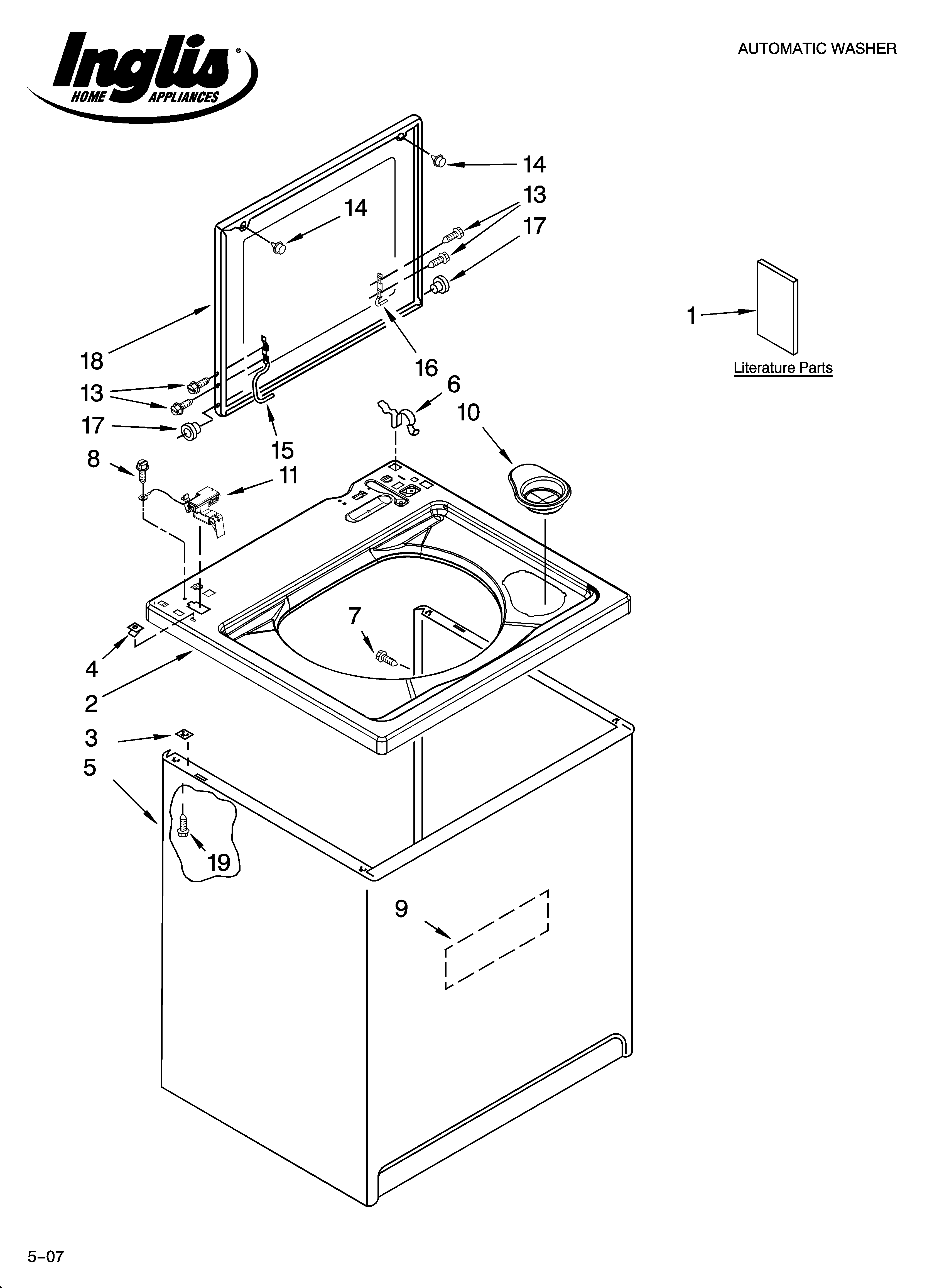 Inglis IS45000 top and cabinet parts diagram