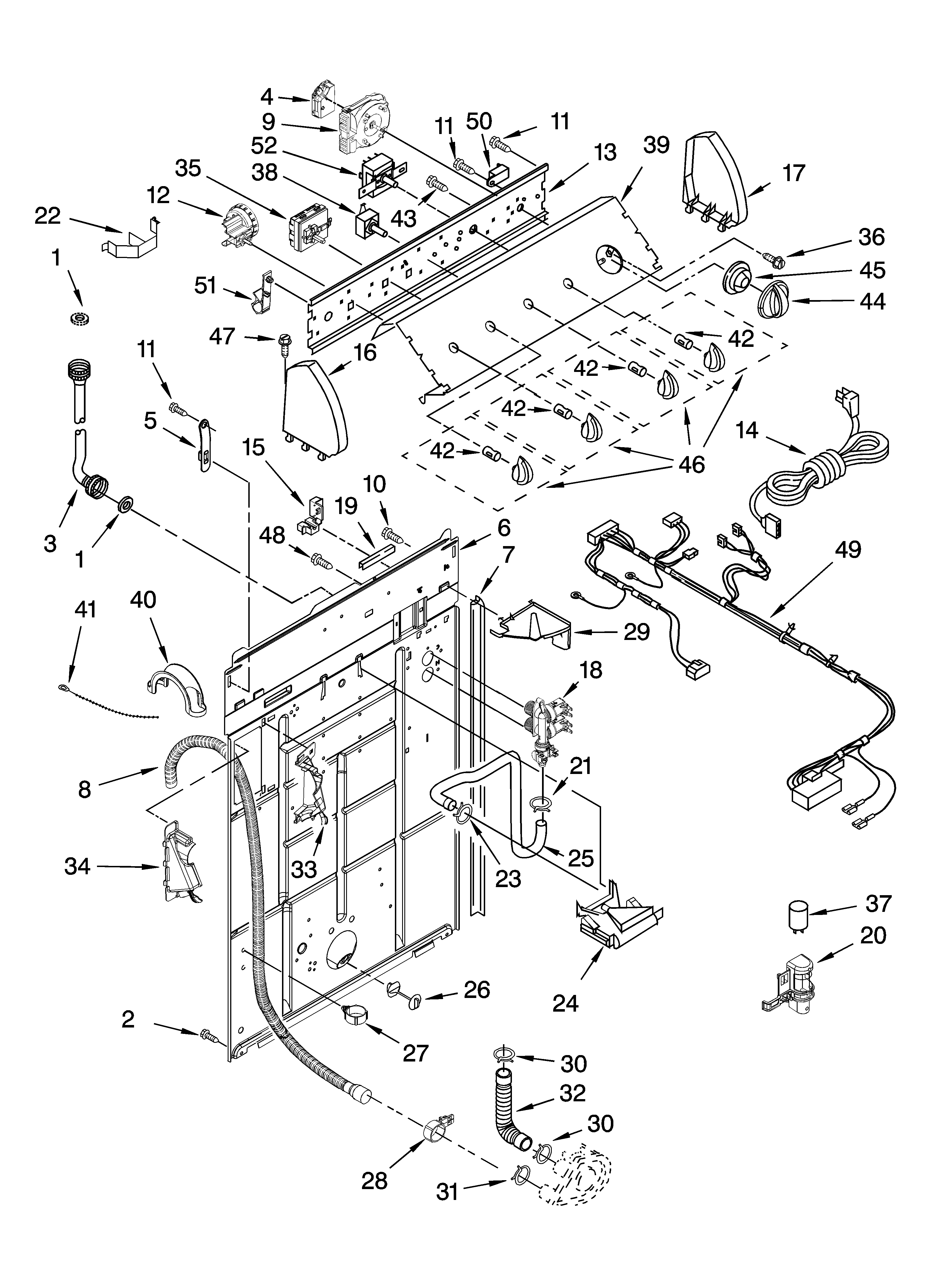 Inglis IS45000 controls and rear panel parts diagram