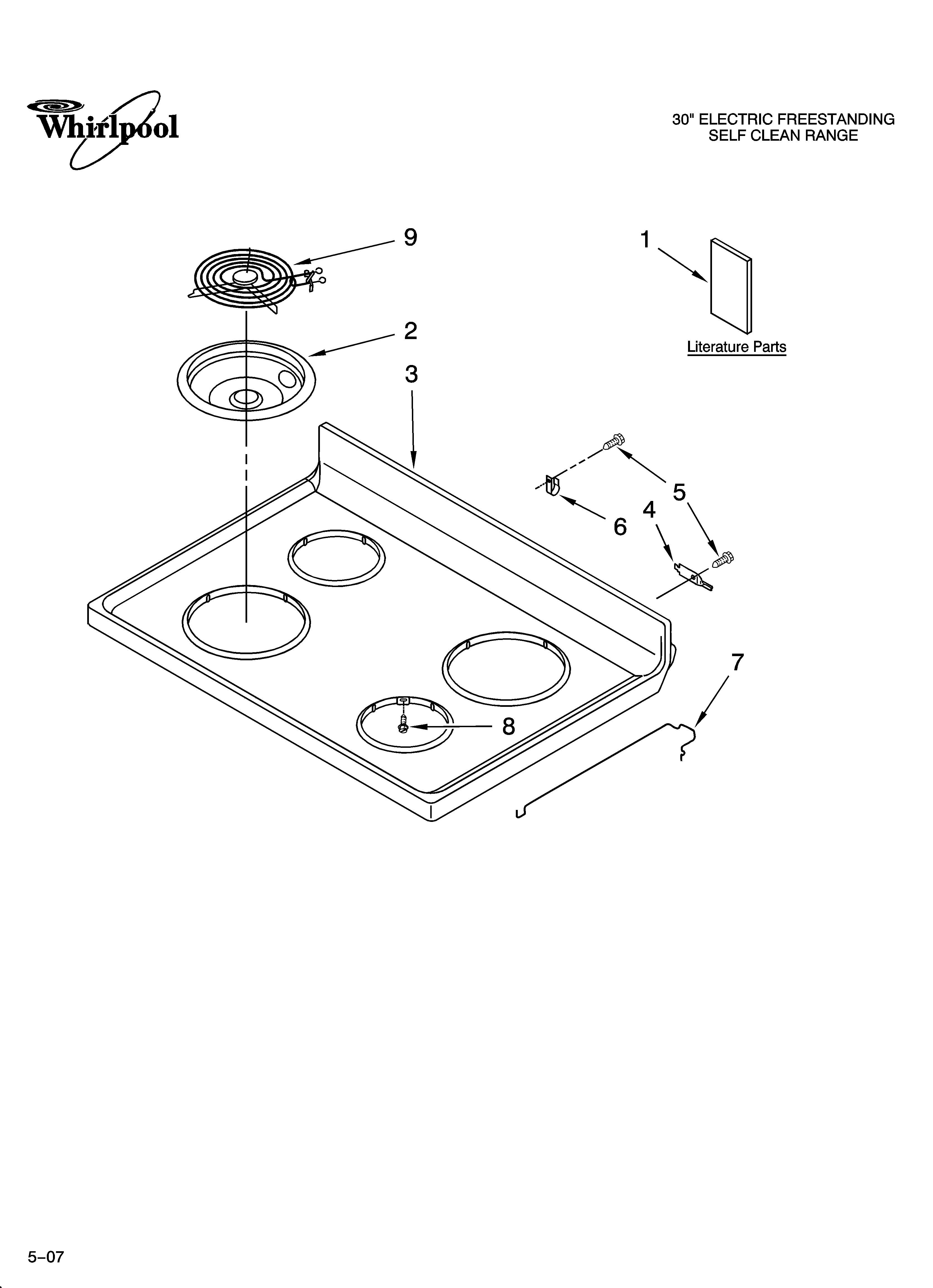 Whirlpool RF263LXTS1 cooktop parts diagram