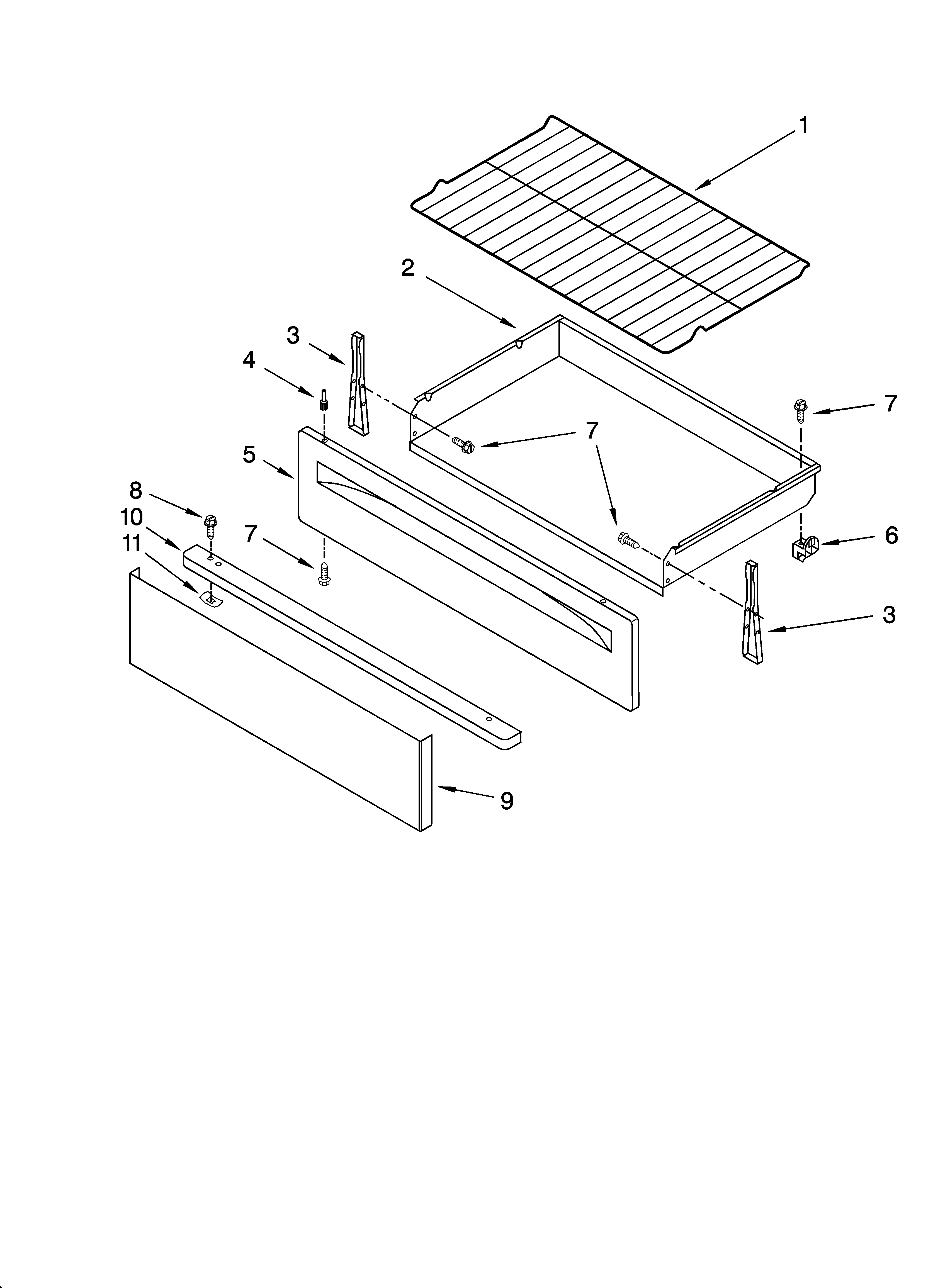 Whirlpool RF263LXTS1 drawer & broiler parts diagram