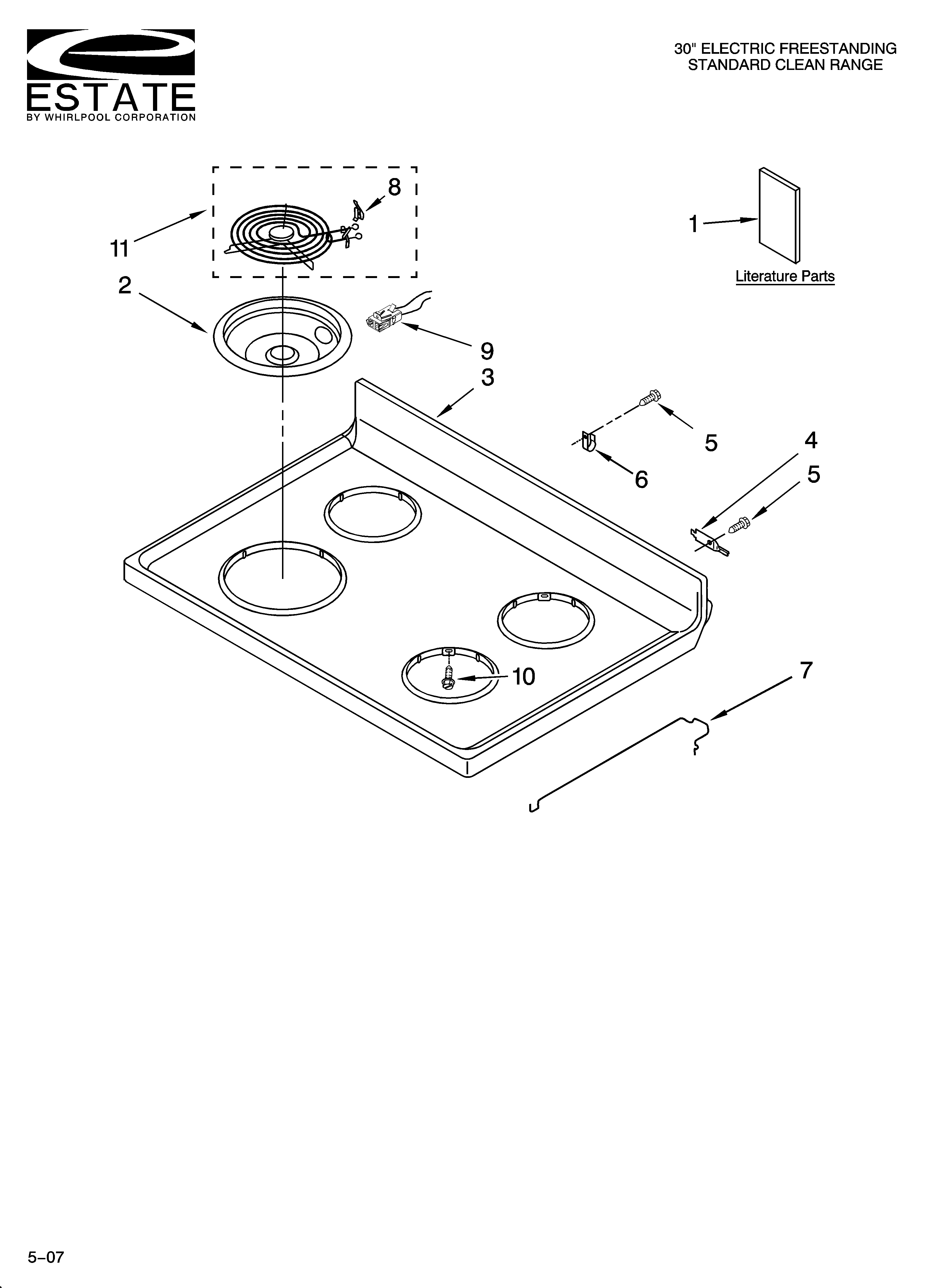 Estate TEP315TW0 cooktop parts diagram