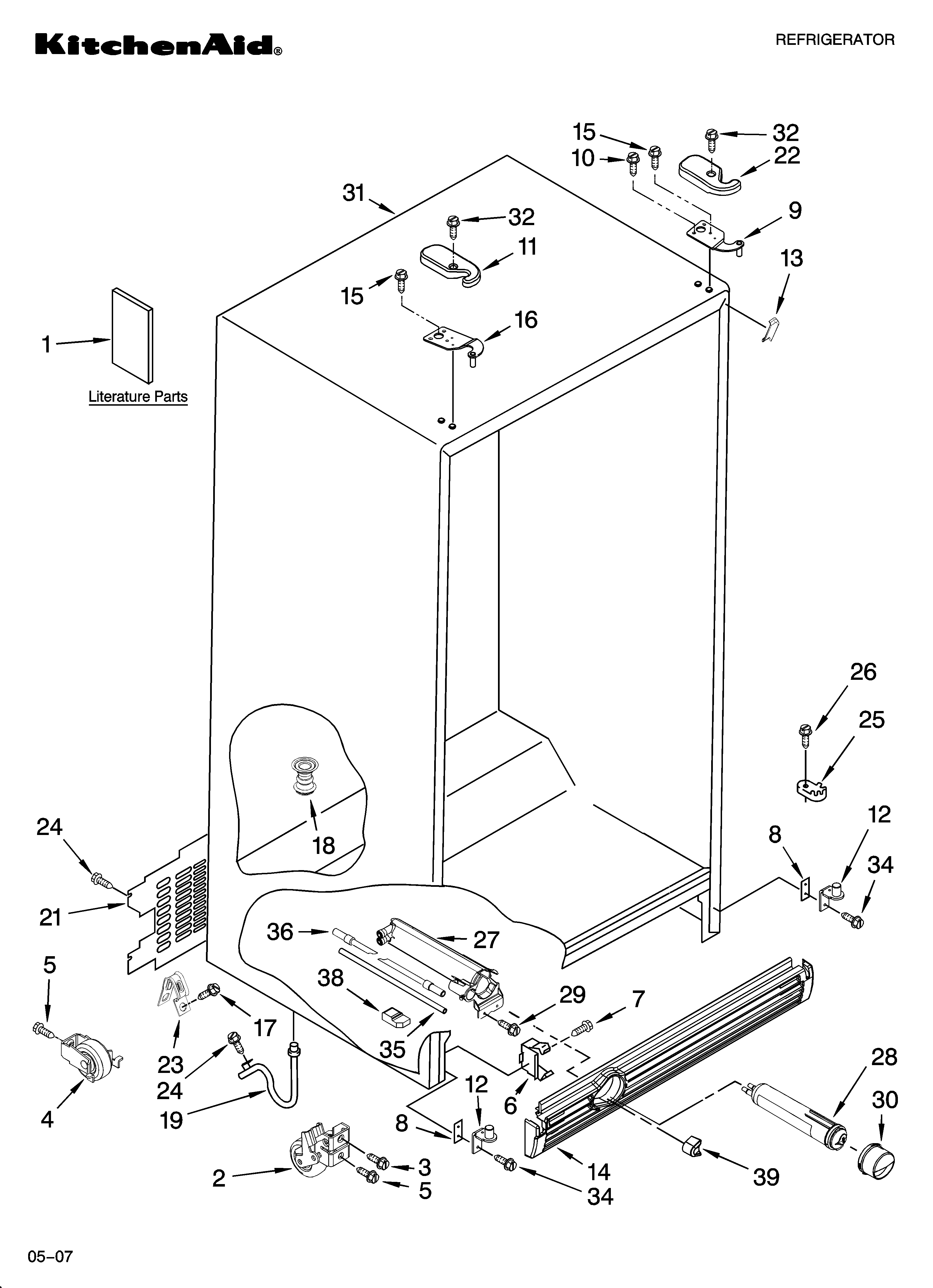 KitchenAid KSRP25FTWH01 cabinet parts diagram