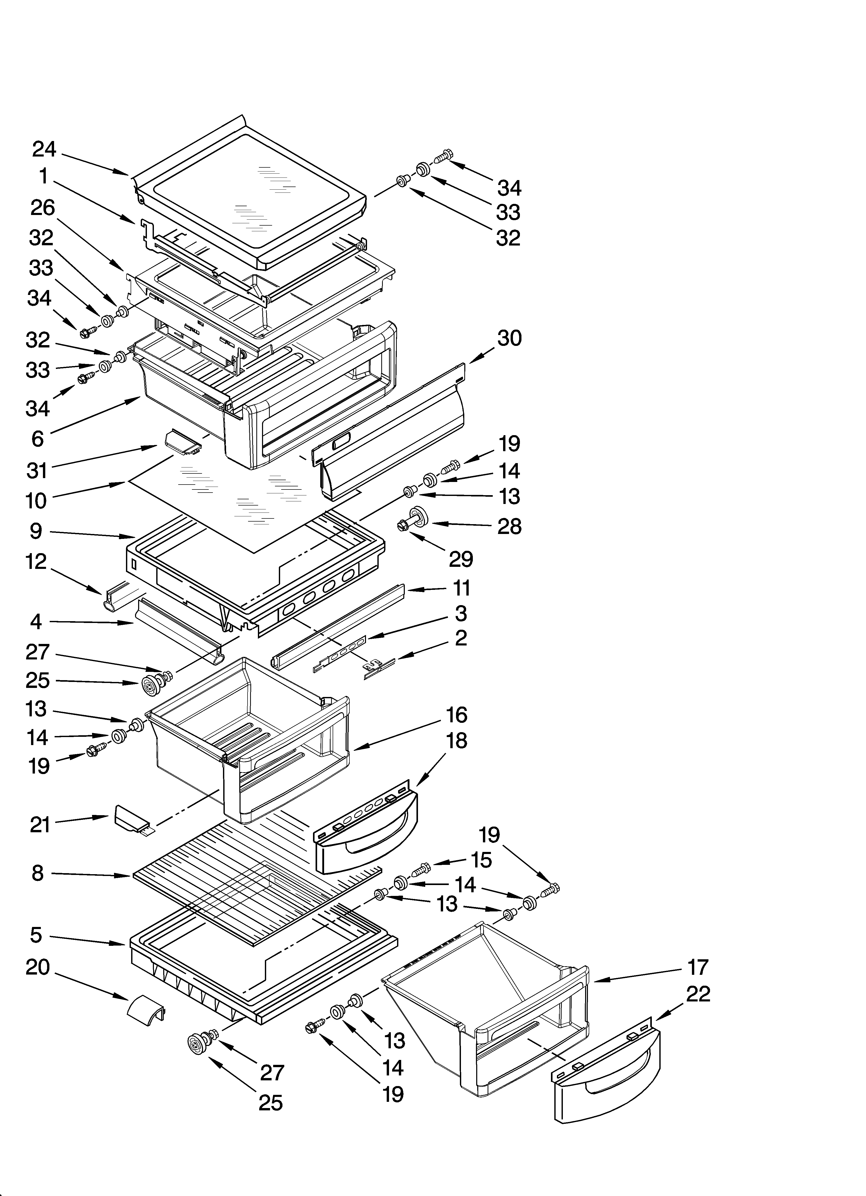 KitchenAid KSRP25FTWH01 refrigerator shelf parts diagram