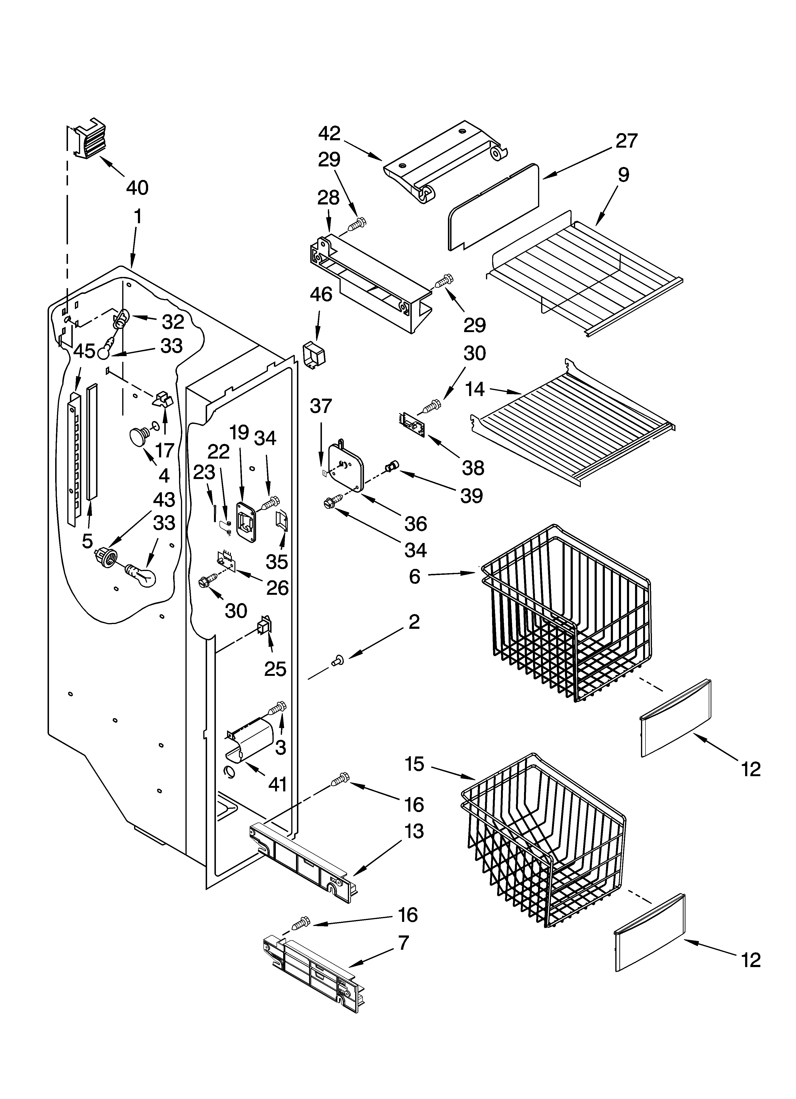 KitchenAid KSRP25FTWH01 freezer liner parts diagram