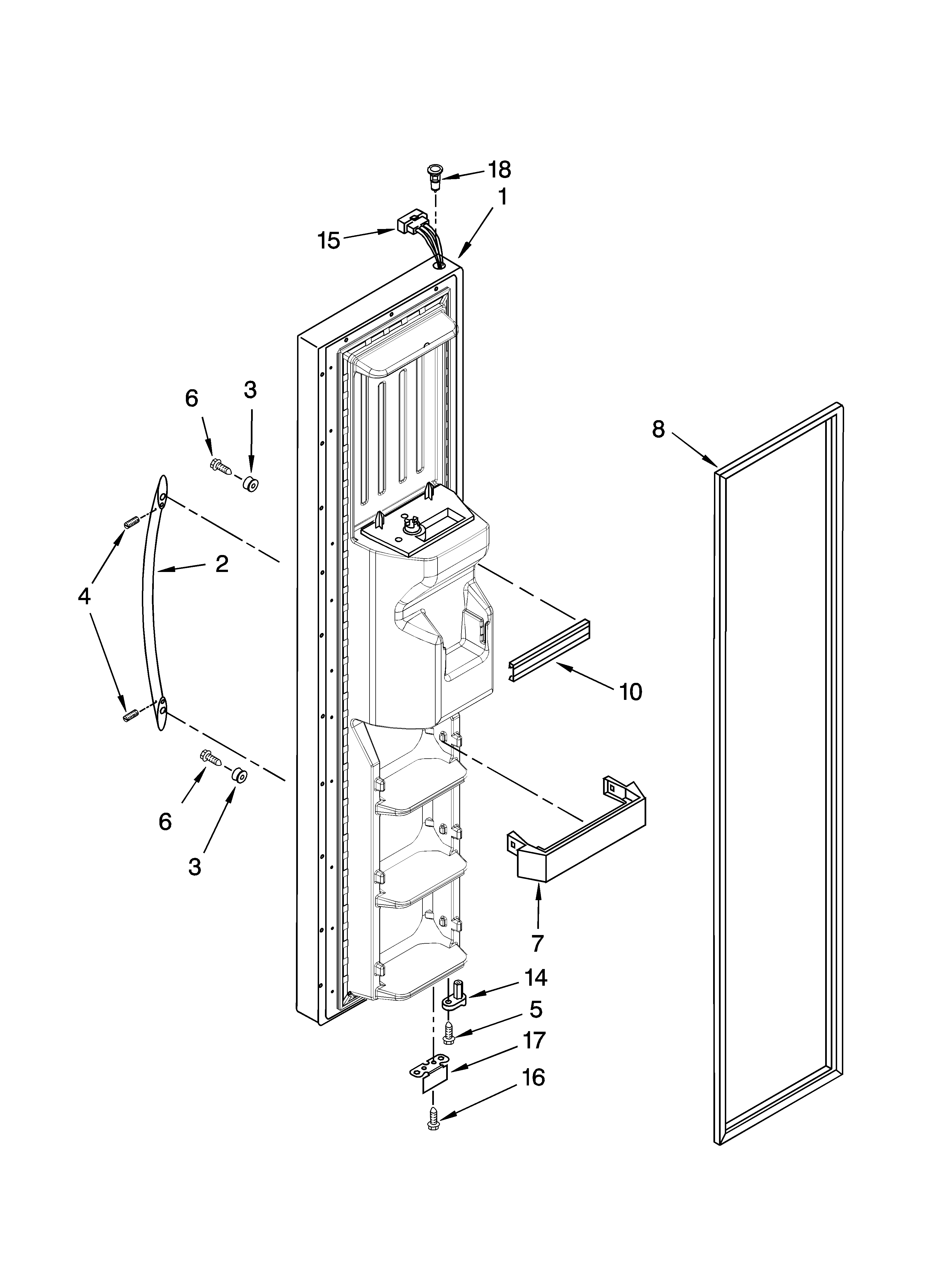 KitchenAid KSRP25FTWH01 freezer door parts diagram