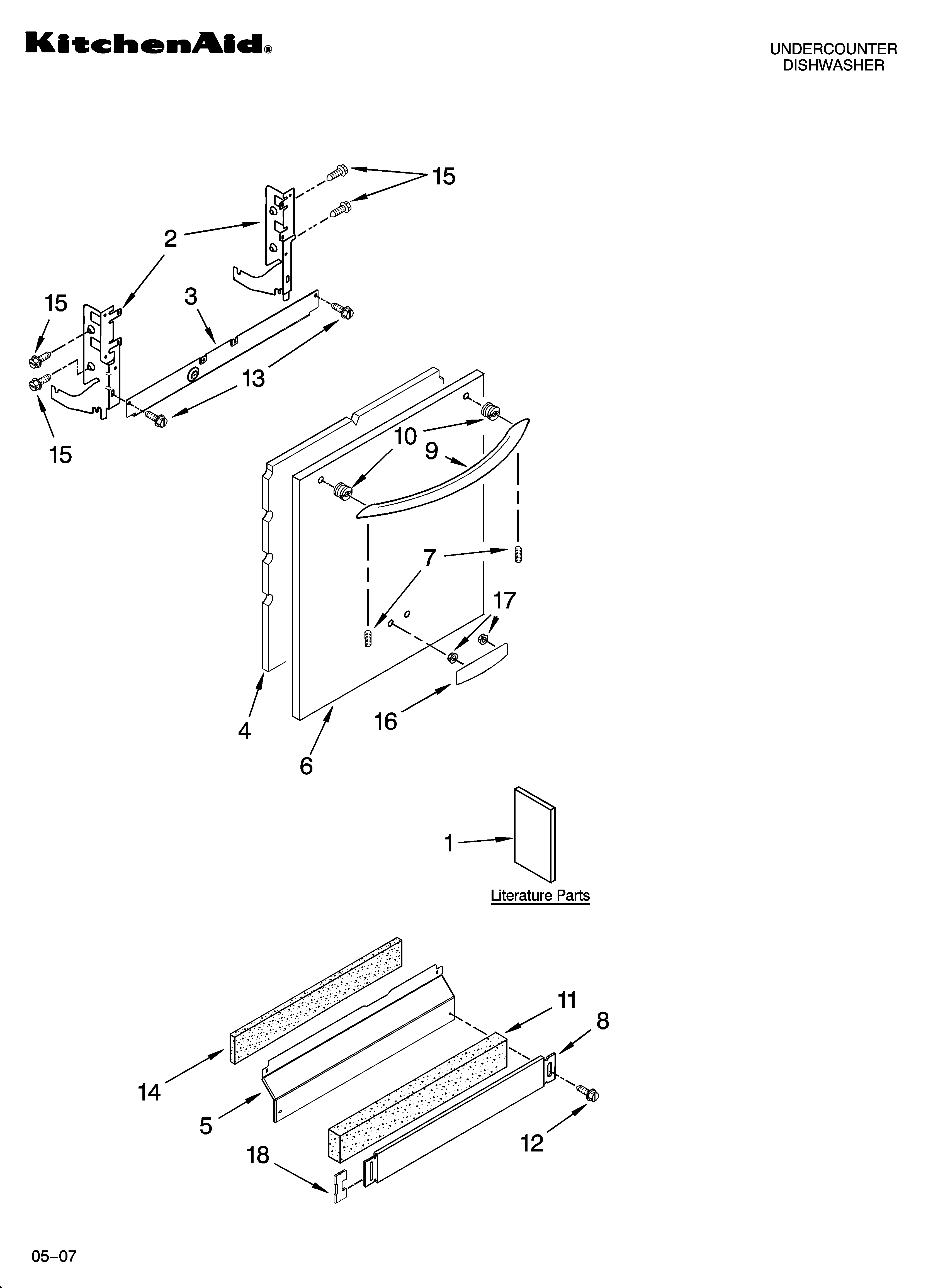 KitchenAid KUDS03FTWH0 door and panel parts diagram