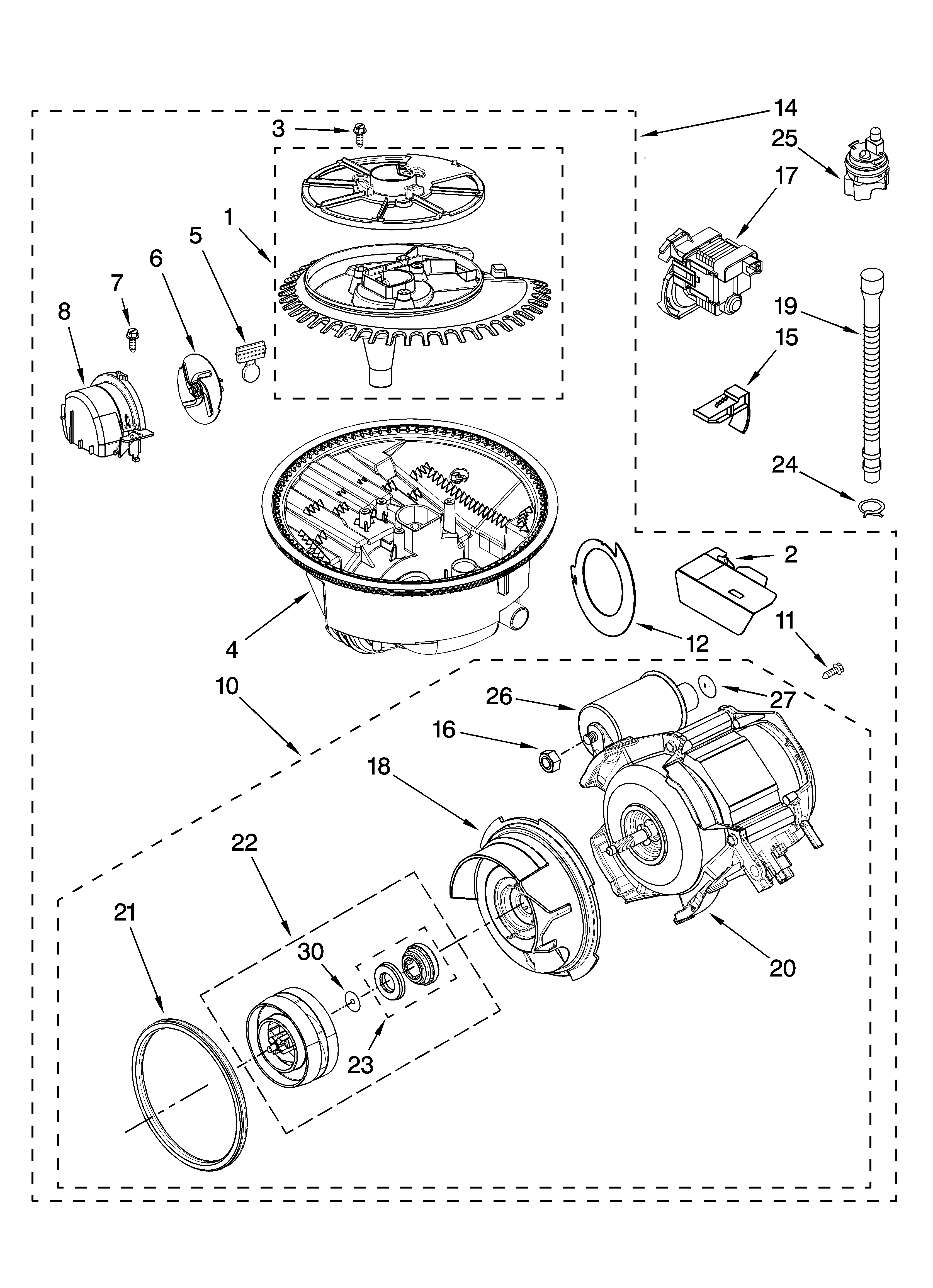 KitchenAid KUDS03FTWH0 pump and motor parts diagram