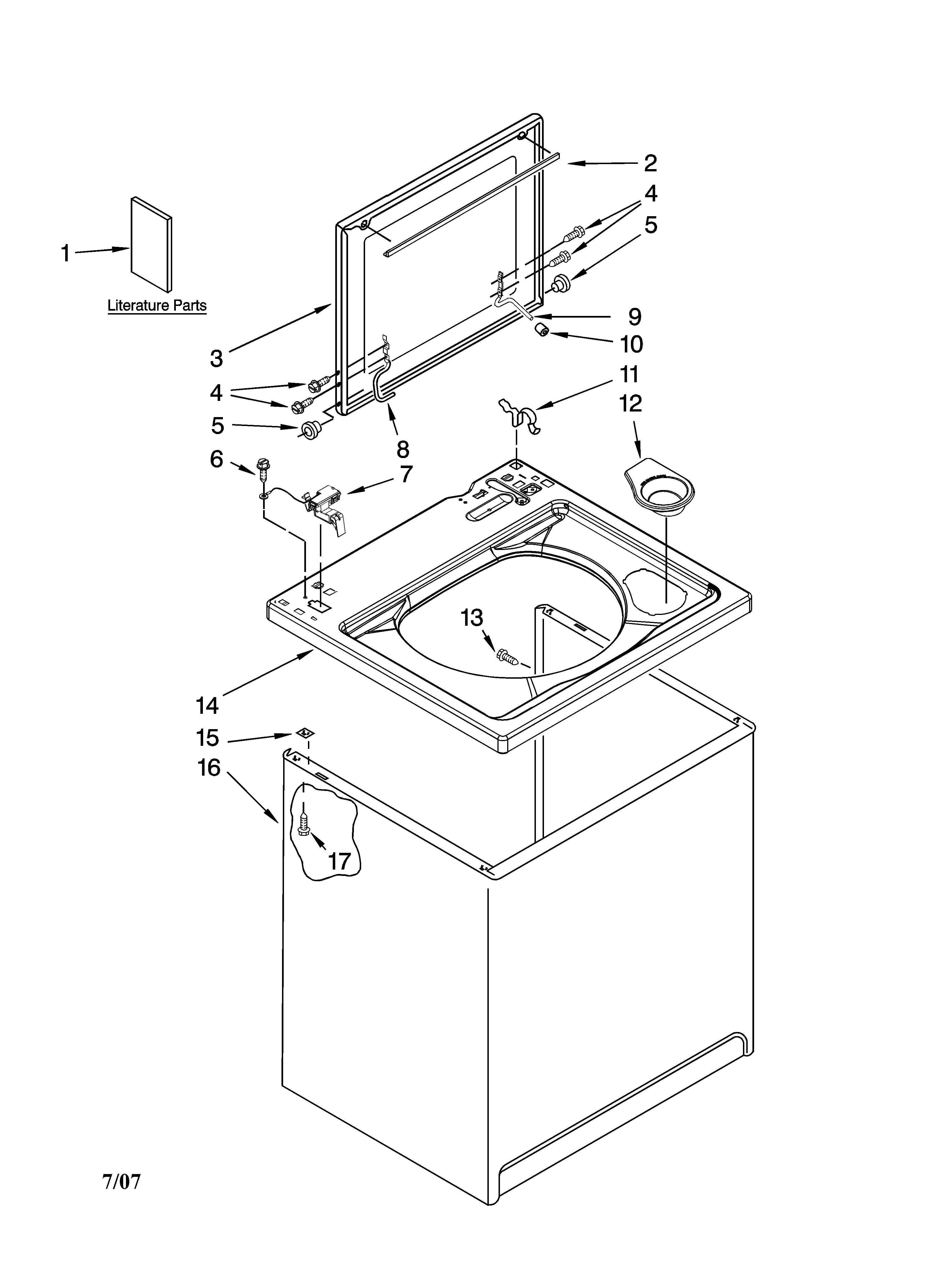 Maytag 2DMTW5705TW0 top and cabinet parts diagram