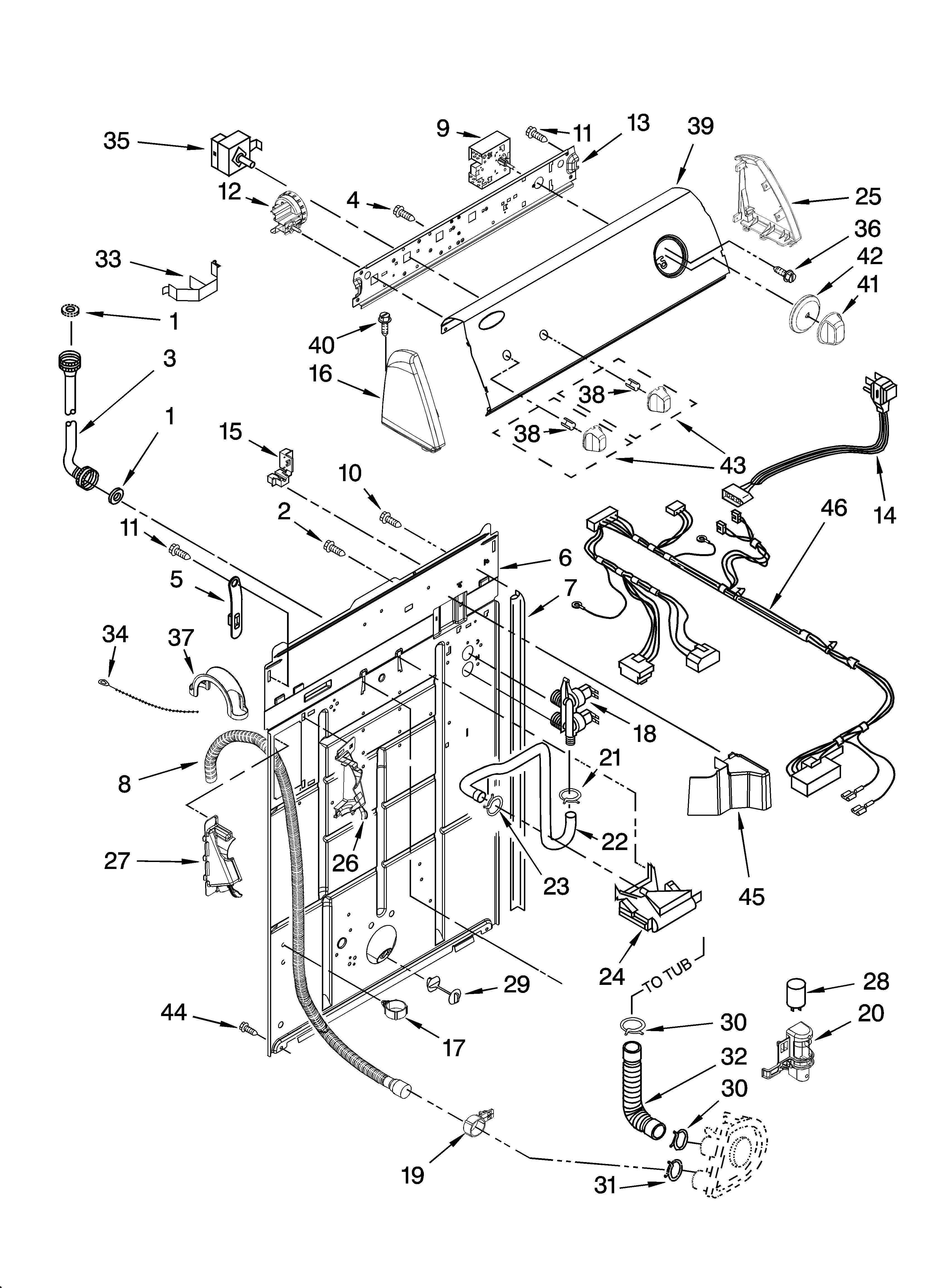 Amana 7MNTM5000TT0 controls and rear panel parts diagram