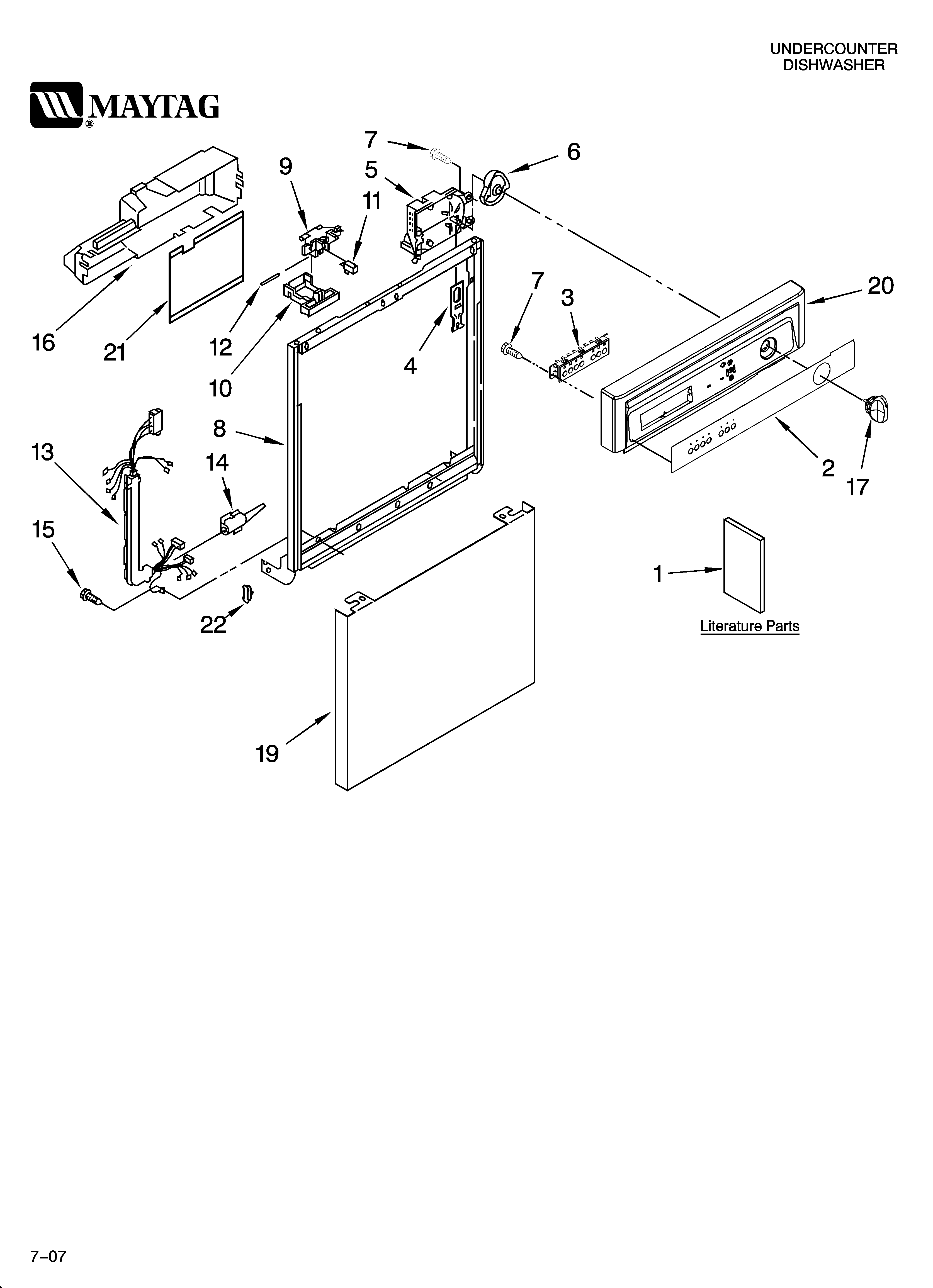 Maytag MDB3601BWB0 frame and console parts diagram